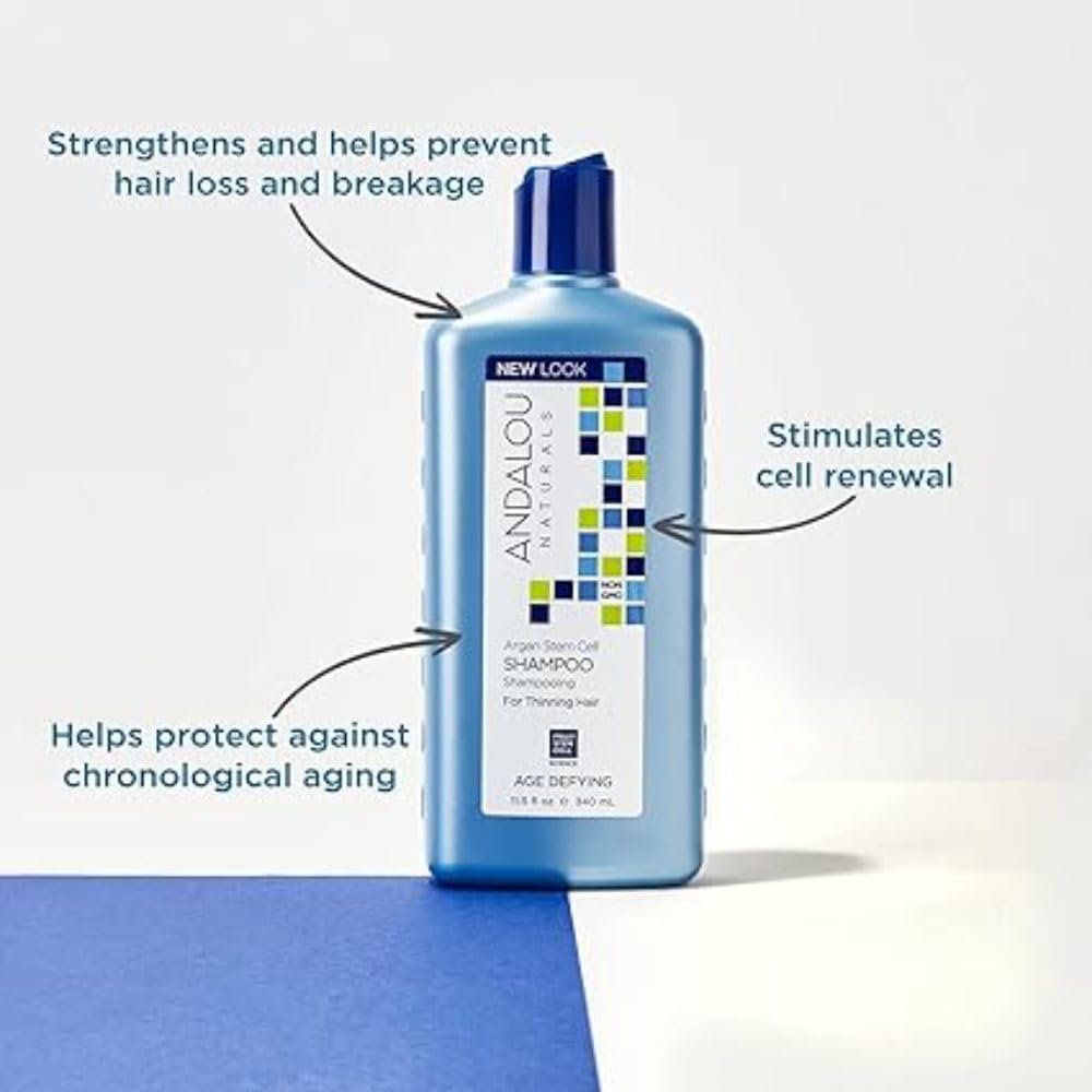 Andalou Naturals Argan Stem Cell Shampoo on shelf highlighting natural skincare standards.