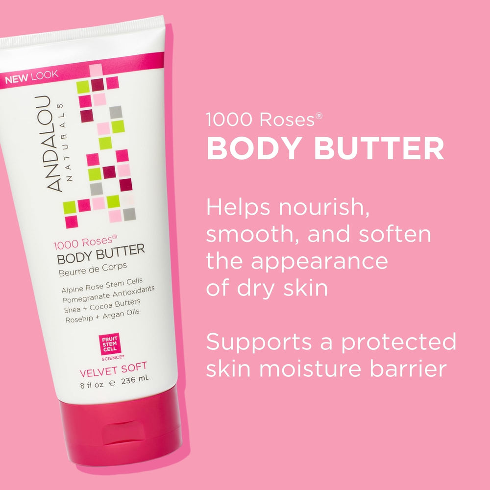 Andalou Naturals Body Butter cream swirl shows rich texture for velvety skin