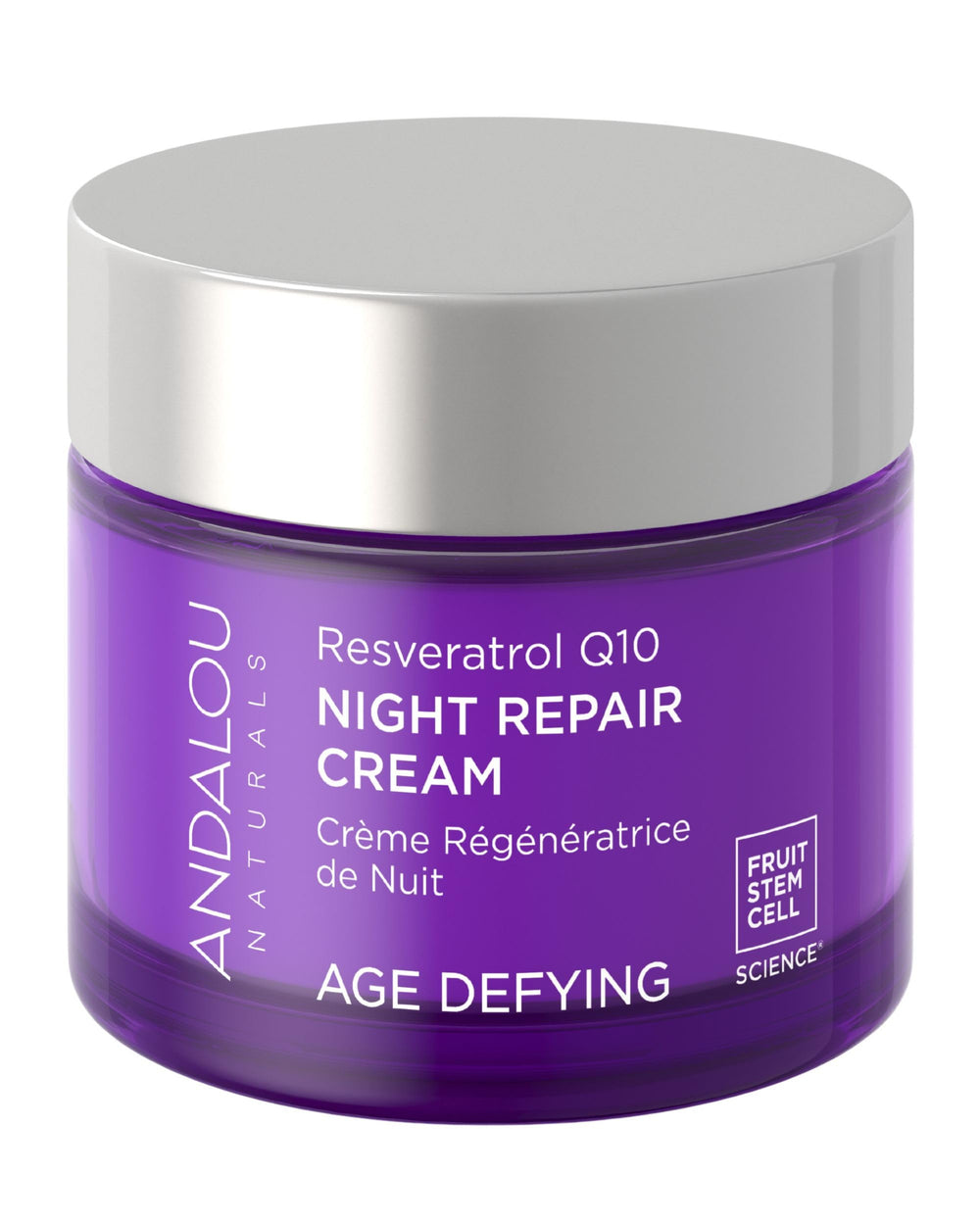Andalou Naturals crema de noche Resveratrol Q10, textura rica para hidratación nocturna.