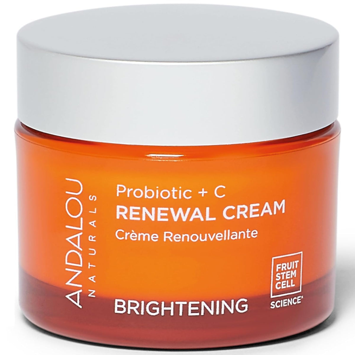 Andalou Naturals crema probiótica vitamina C, frasco; hidratación ligera para piel radiante.