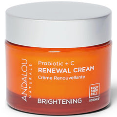 Andalou Naturals crema probiótica vitamina C, frasco; hidratación ligera para piel radiante.