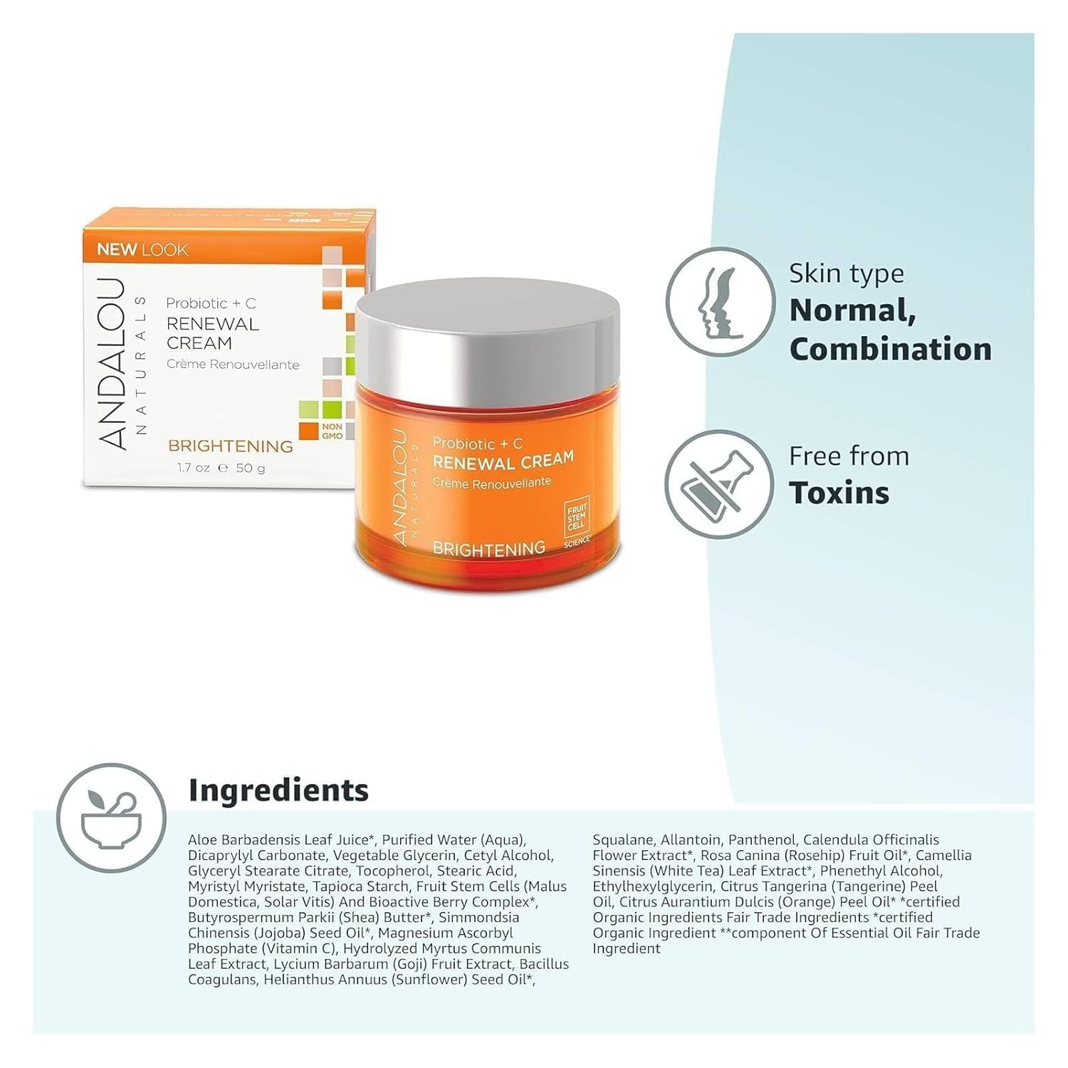 Andalou Naturals crema premium que no deja sensación grasa.