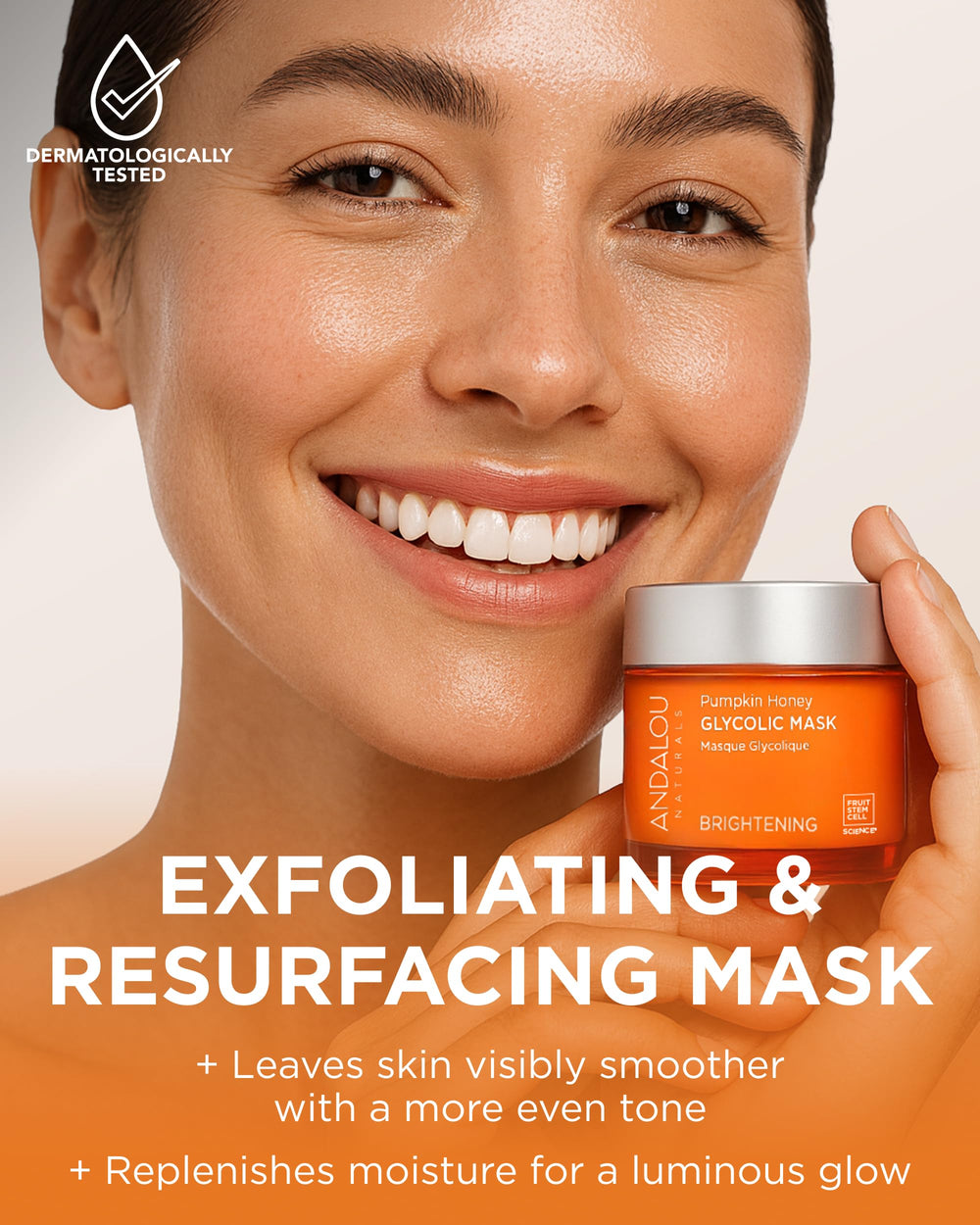 Andalou Naturals Mask Brghtng Pmpkn Glylc etiqueta con ingredientes clave para exfoliación suave