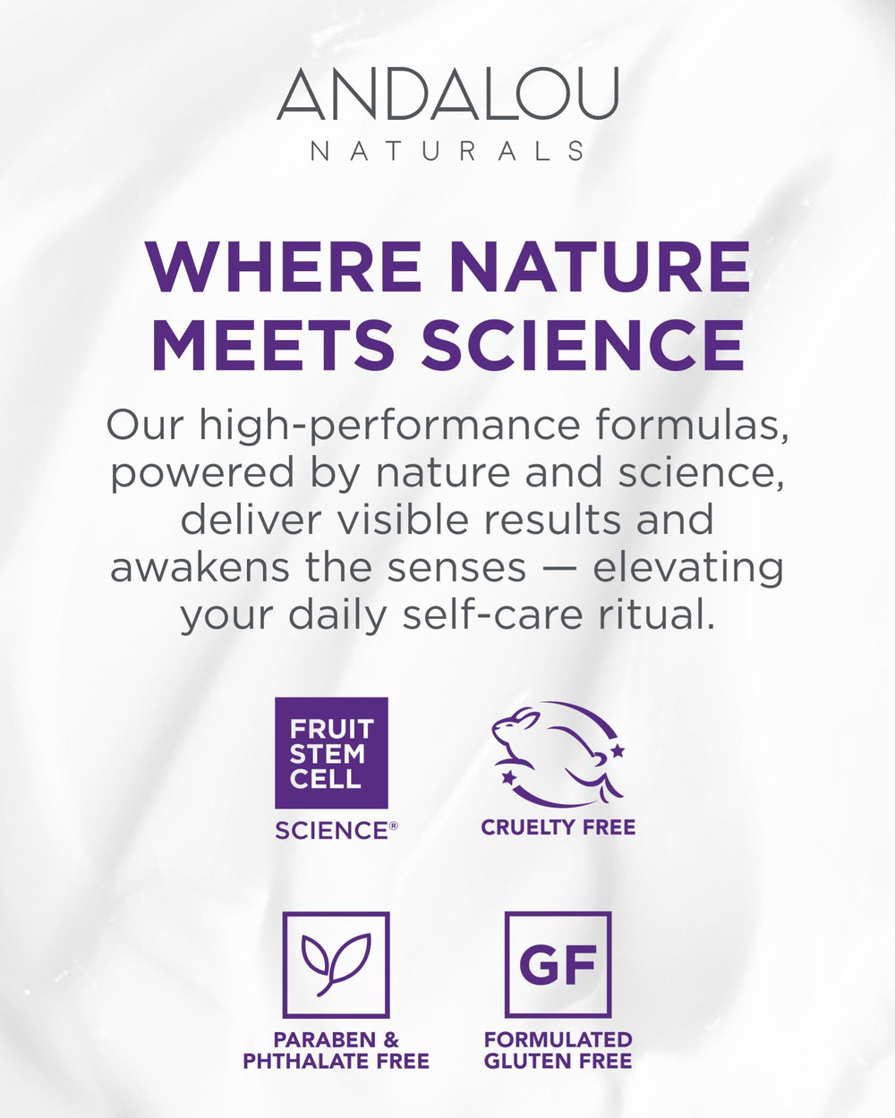 Producto Andalou Naturals adecuado para todo tipo de piel, uso diario sencillo.