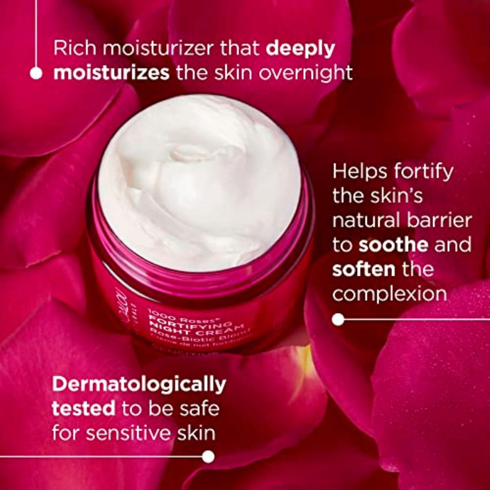 Rose-Biotic Blend™ potencia la hidratación nocturna de la piel Andalou Naturals.