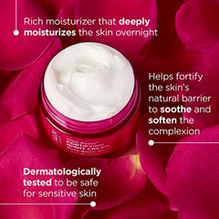 Rose-Biotic Blend™ potencia la hidratación nocturna de la piel Andalou Naturals.
