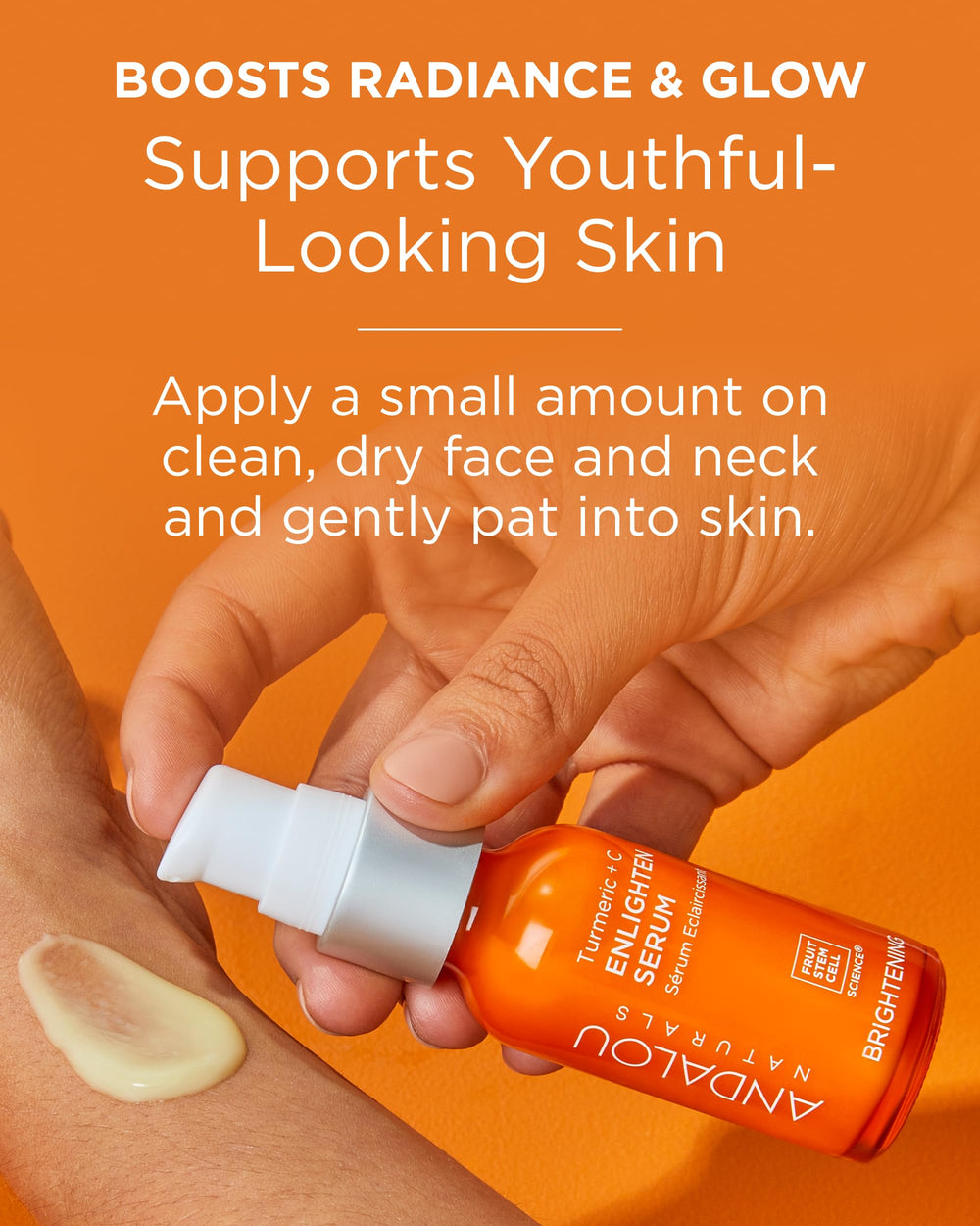 Andalou Naturals Turmeric+C Enlighten Serum, aplicación diaria para tono uniforme.