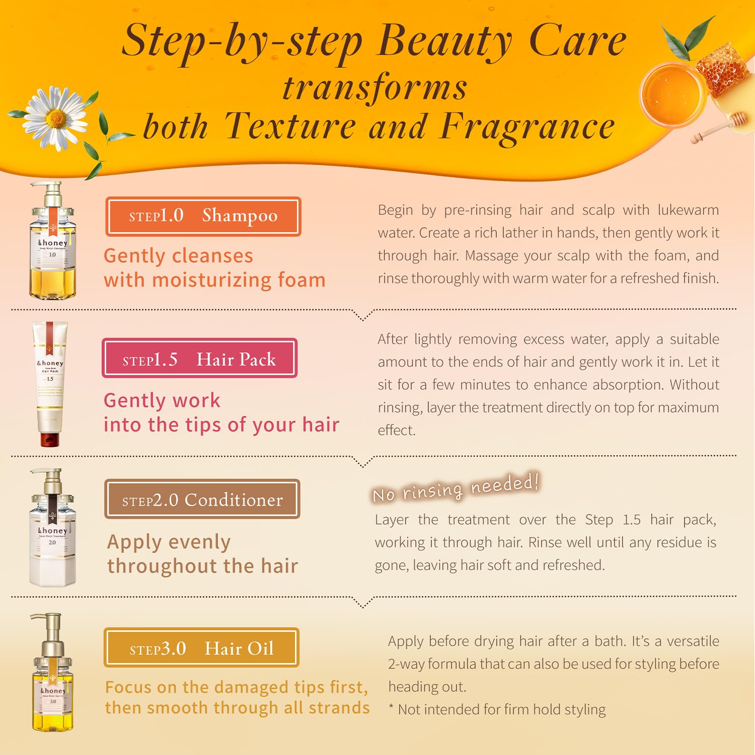 &honey Deep Moist Hair Oil packaging highlights premium, sulfate-free care.