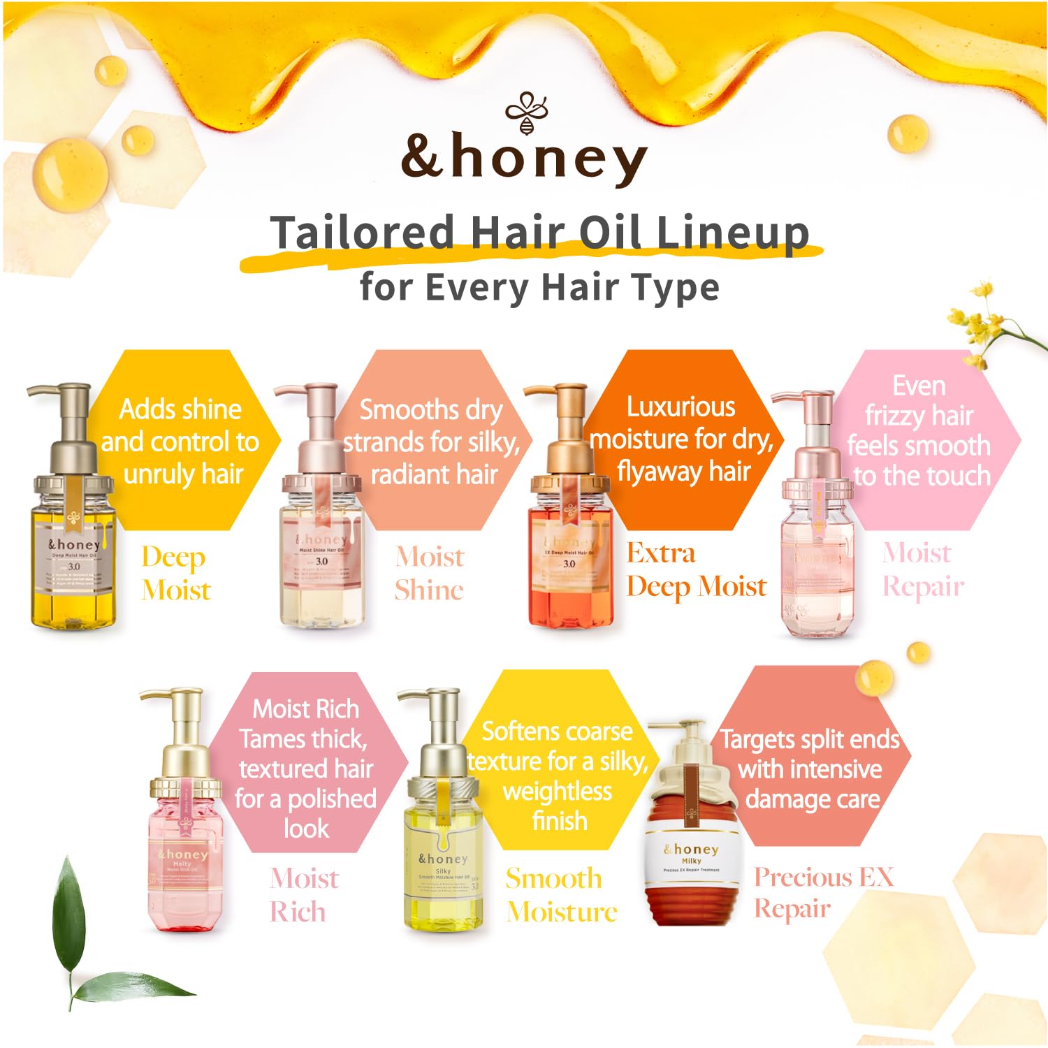 &honey Deep Moist Hair Oil helps hair feel hydrated and radiant.