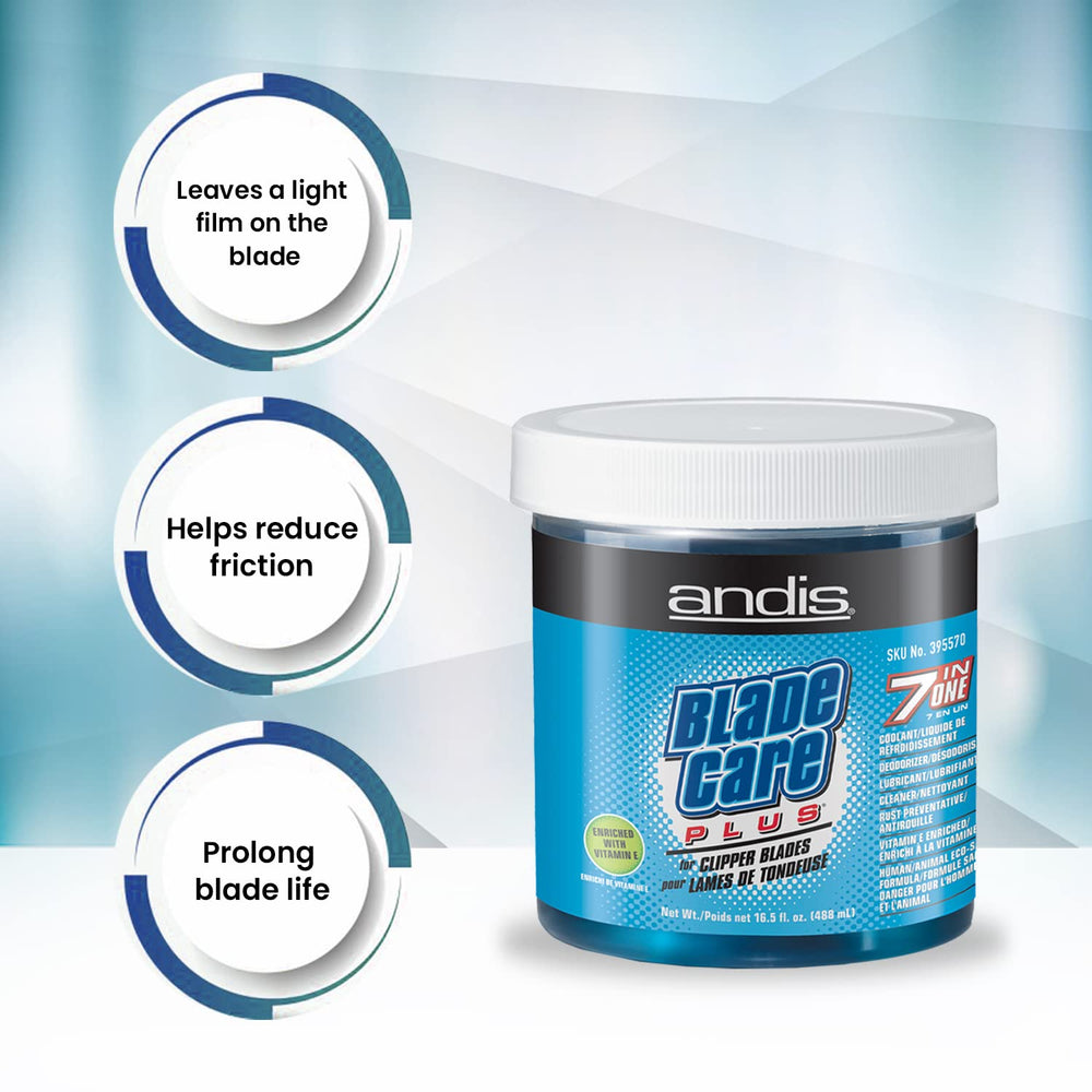 Andis Blade Care Plus liquid dip for quick debris removal from blades