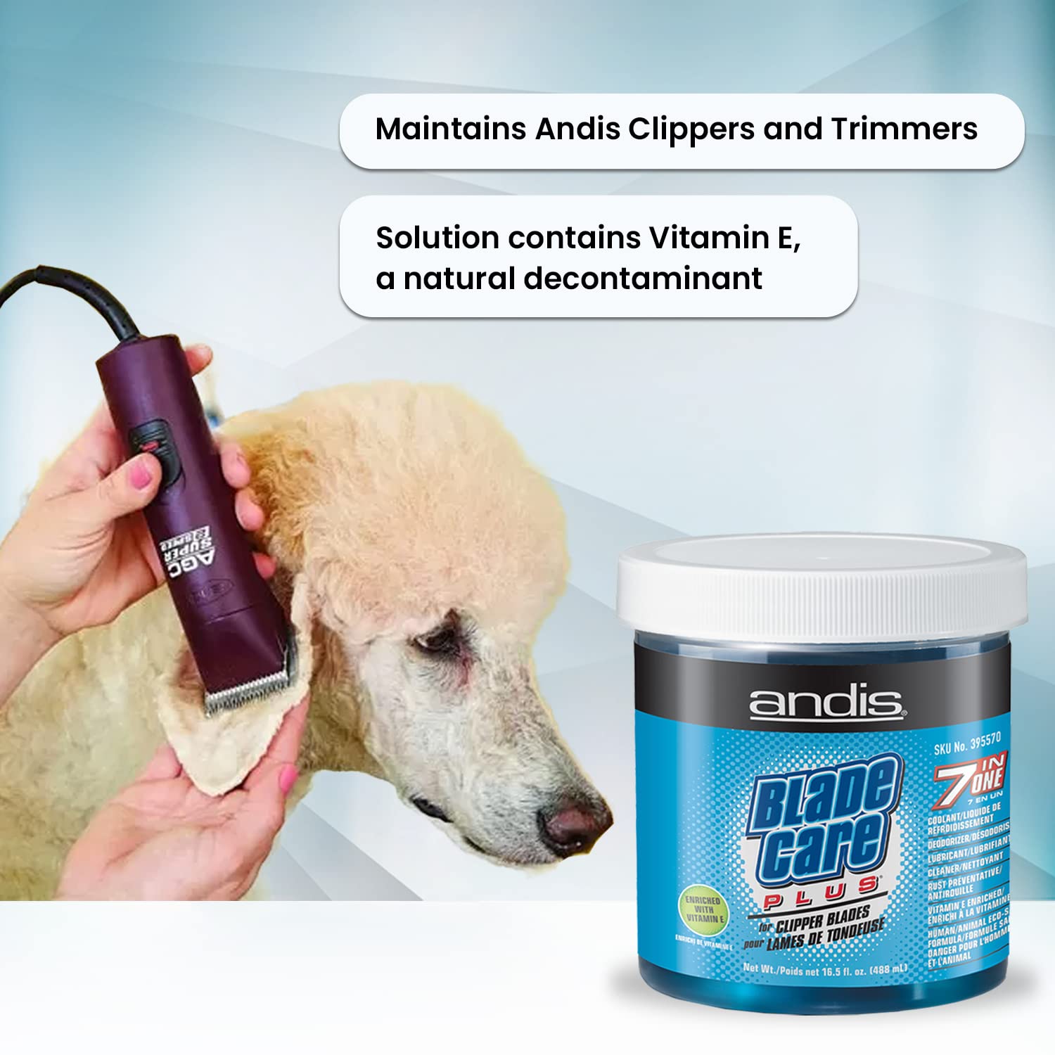 Andis Blade Care Plus jar packaging variation shown