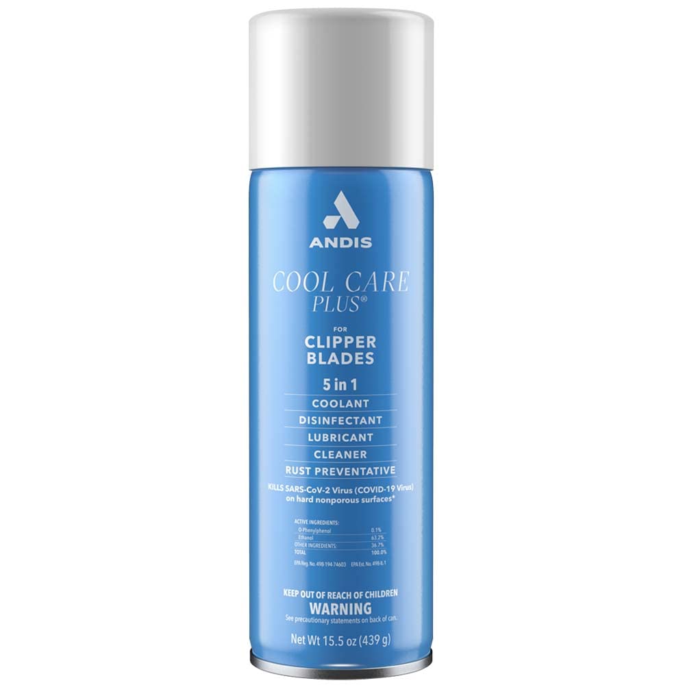 Andis Cool Care Plus blades aerosol can for cleaning, lubricating, and cooling during grooming.