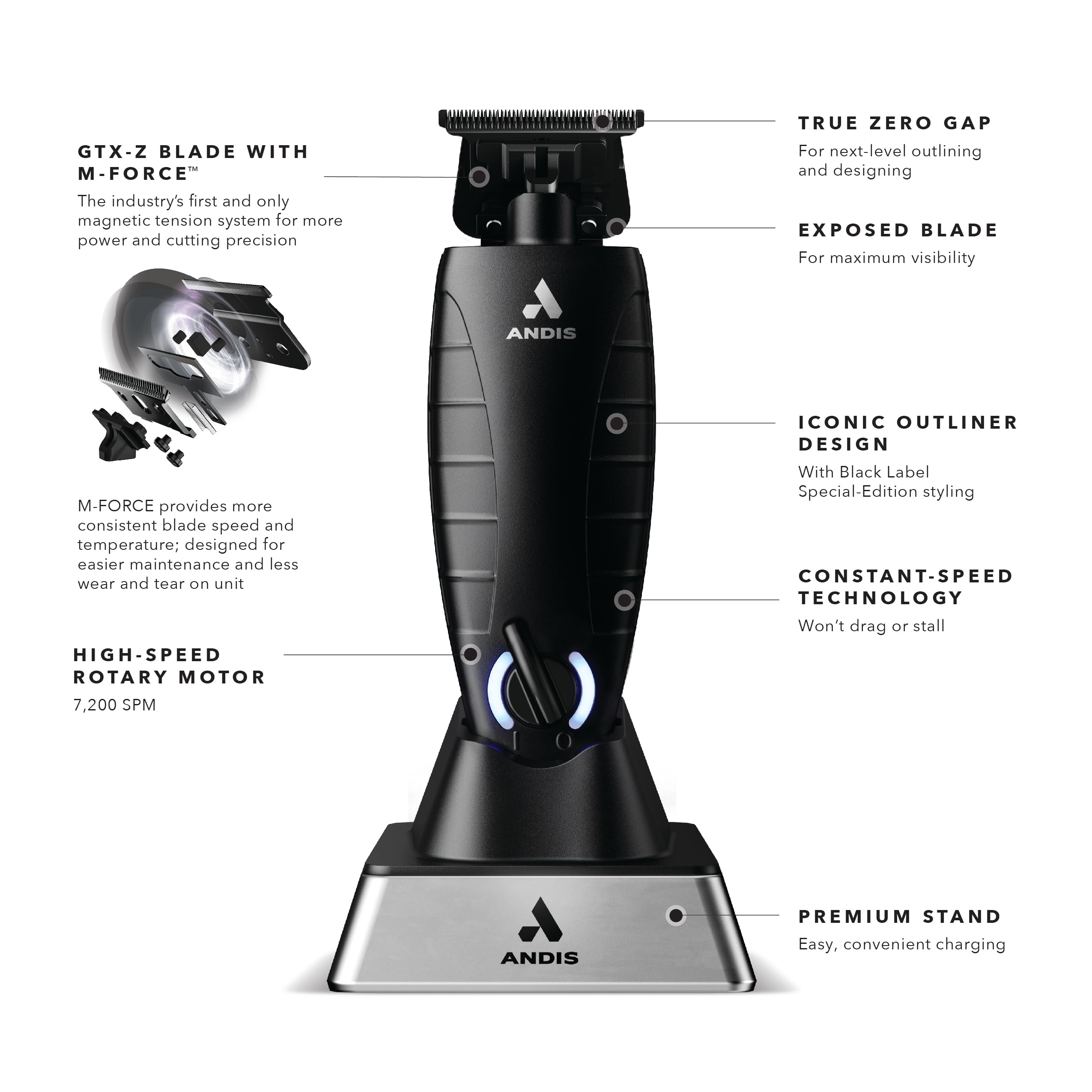 Andis GTX-EXO M-Force blade close-up showing consistent tension