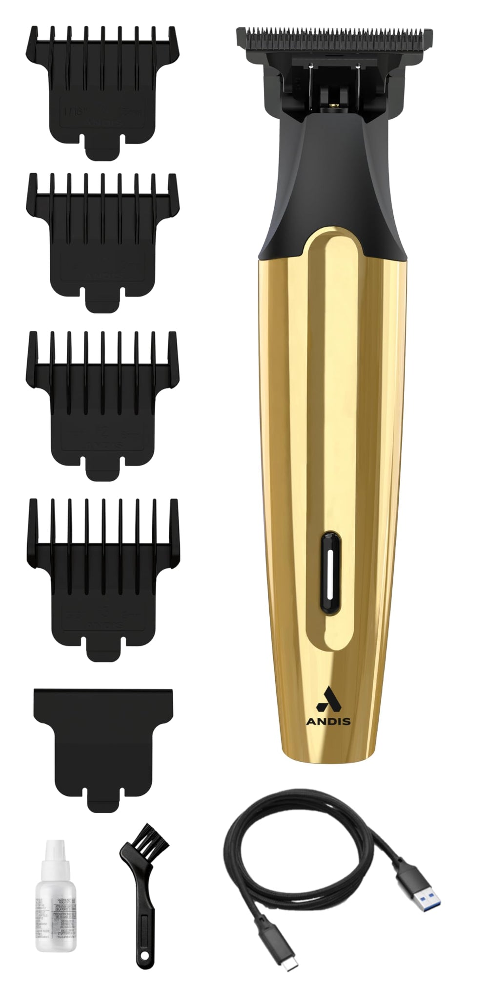 Andis Insight Slim gold finish kit for convenient grooming on the go.