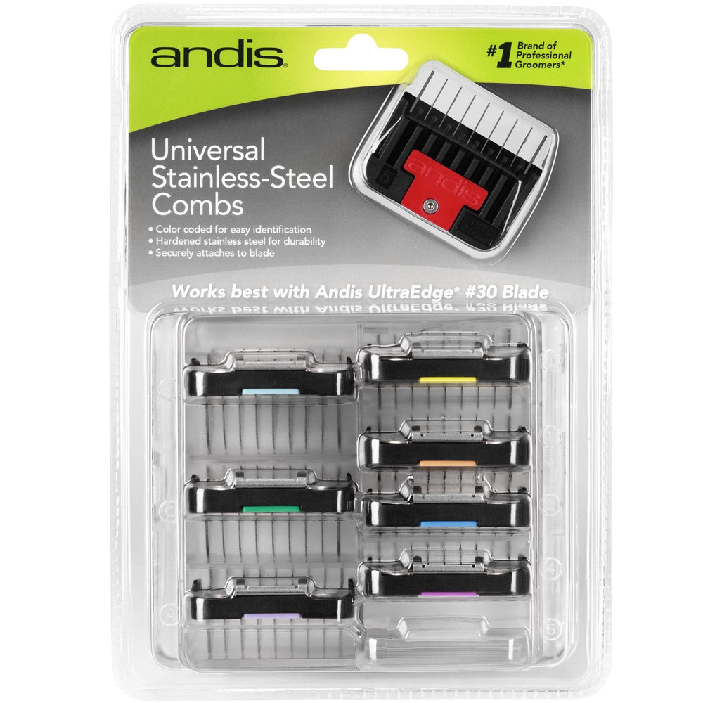 Andis raised stainless steel combs 8-piece set for precise trimming.