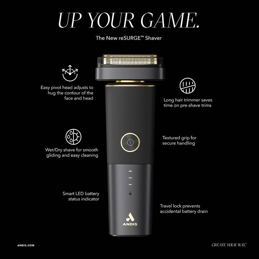 Andis reSURGE long hair trimmer aids prep and shaping.