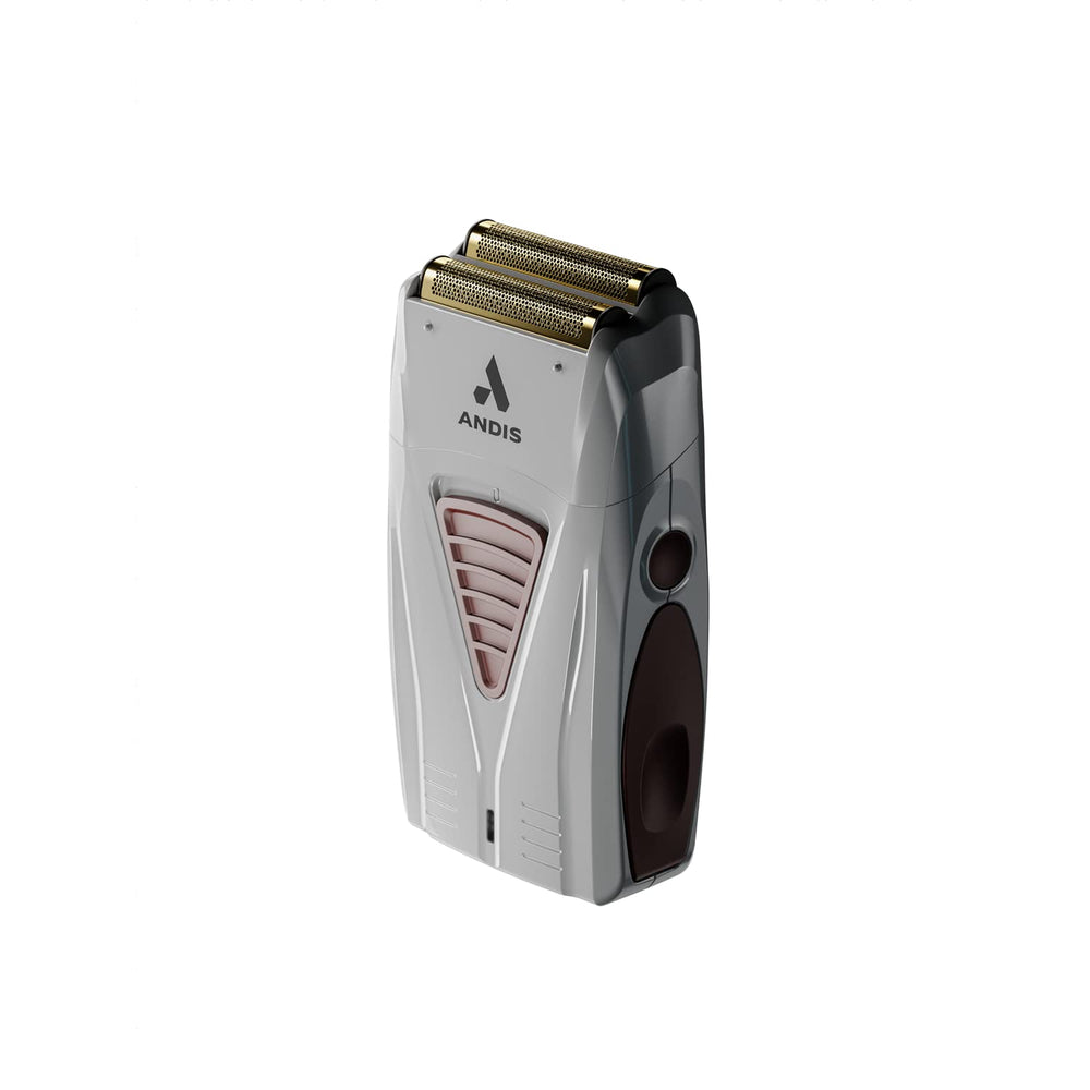 Andis TS-1 Pro Foil shaver charging dock shown for quick recharge.