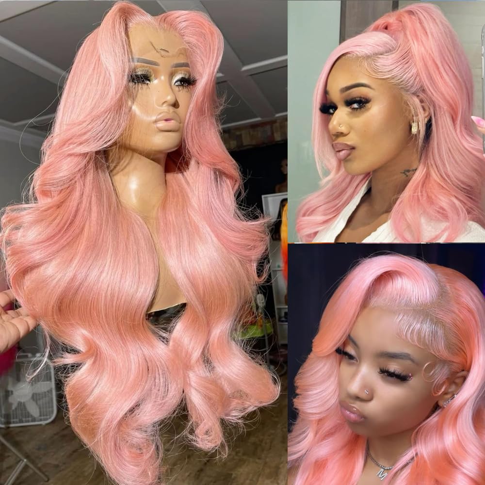 ANDRIA 13x4 HD lace front wig in pink body wave for natural look
