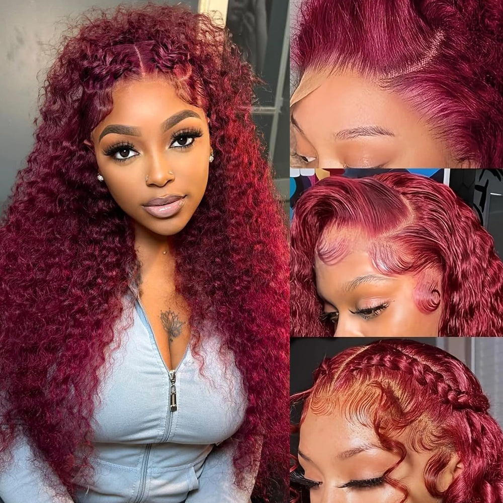 ANDRIA 13x4 HD lace front wig in wine red with deep wave for natural hairline versatility.