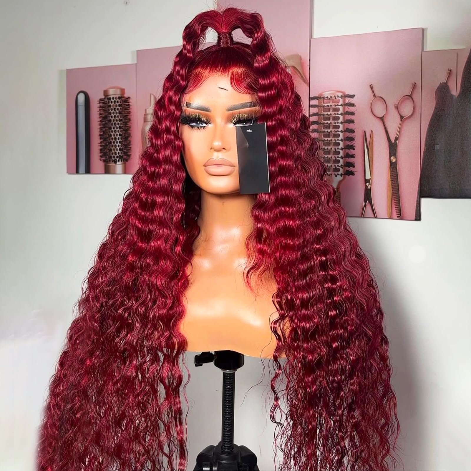 ANDRIA heat-resistant synthetic wig in burgundy deep curly for versatile looks.
