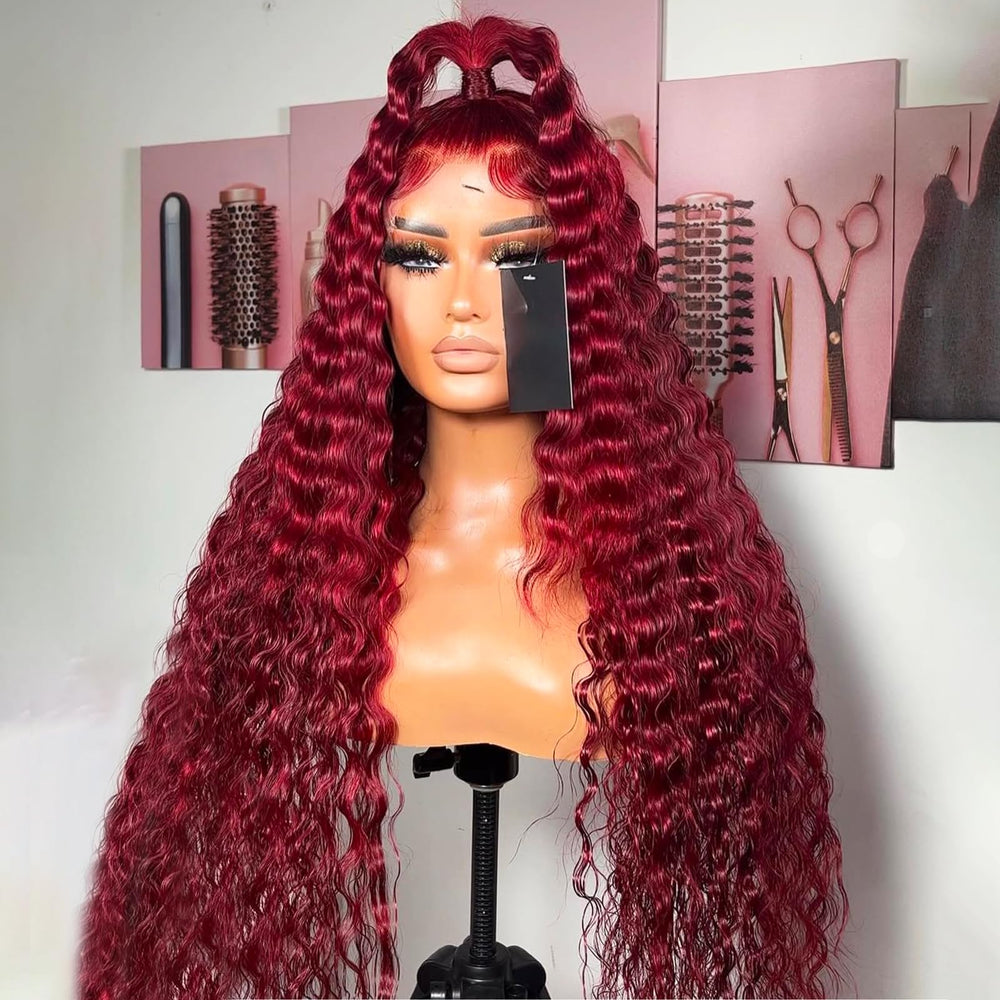ANDRIA heat-resistant synthetic wig in burgundy deep curly for versatile looks.