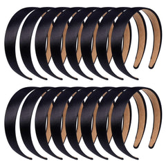 Anezus 16pcs satin headbands with a smooth black finish for comfortable daily wear.