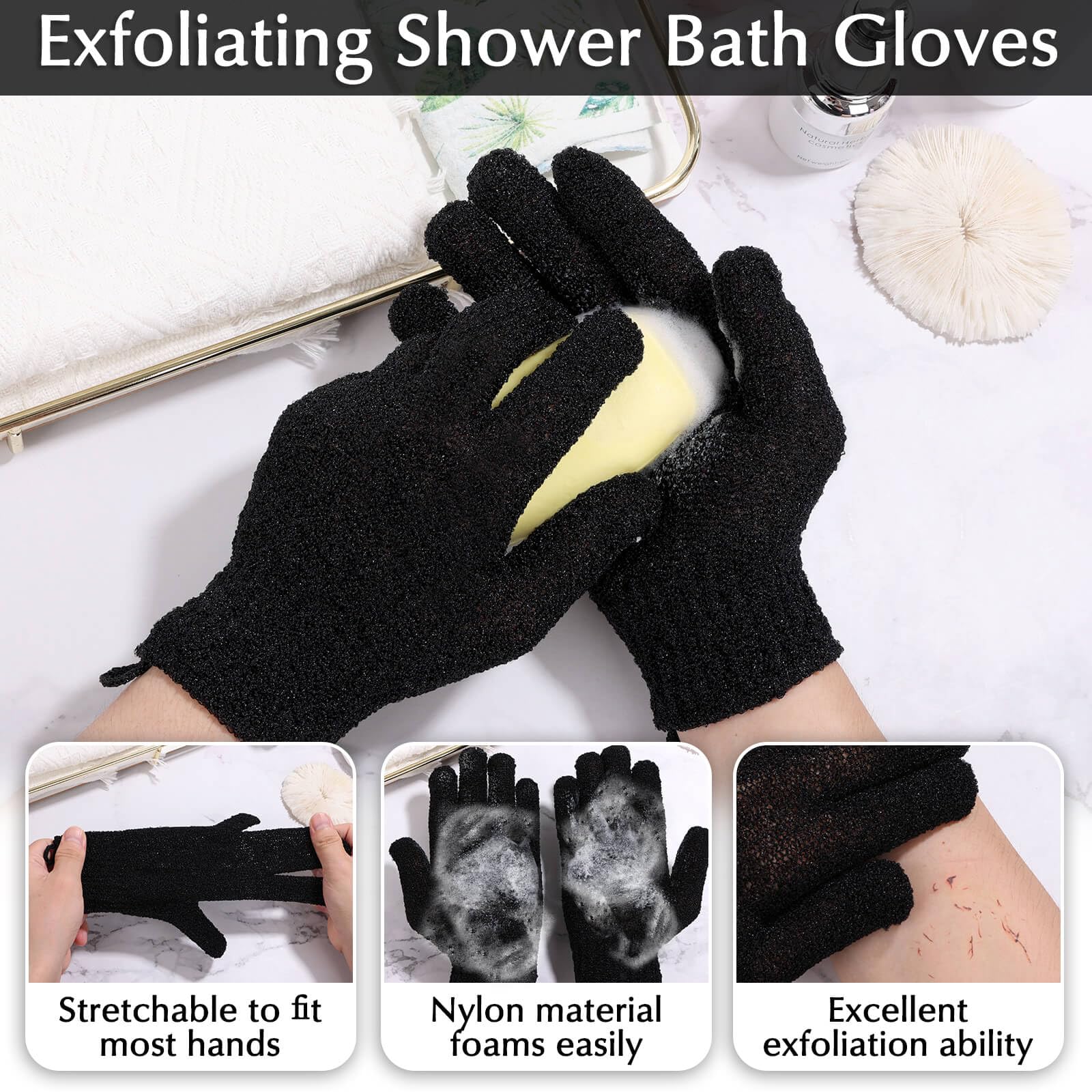 Set de exfoliación corporal Anezus, incluye exfoliador y guantes negros