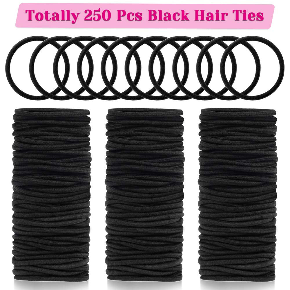 Elásticos negros Anezus 3 mm, aptos para cabellos finos y gruesos, sujeción segura.