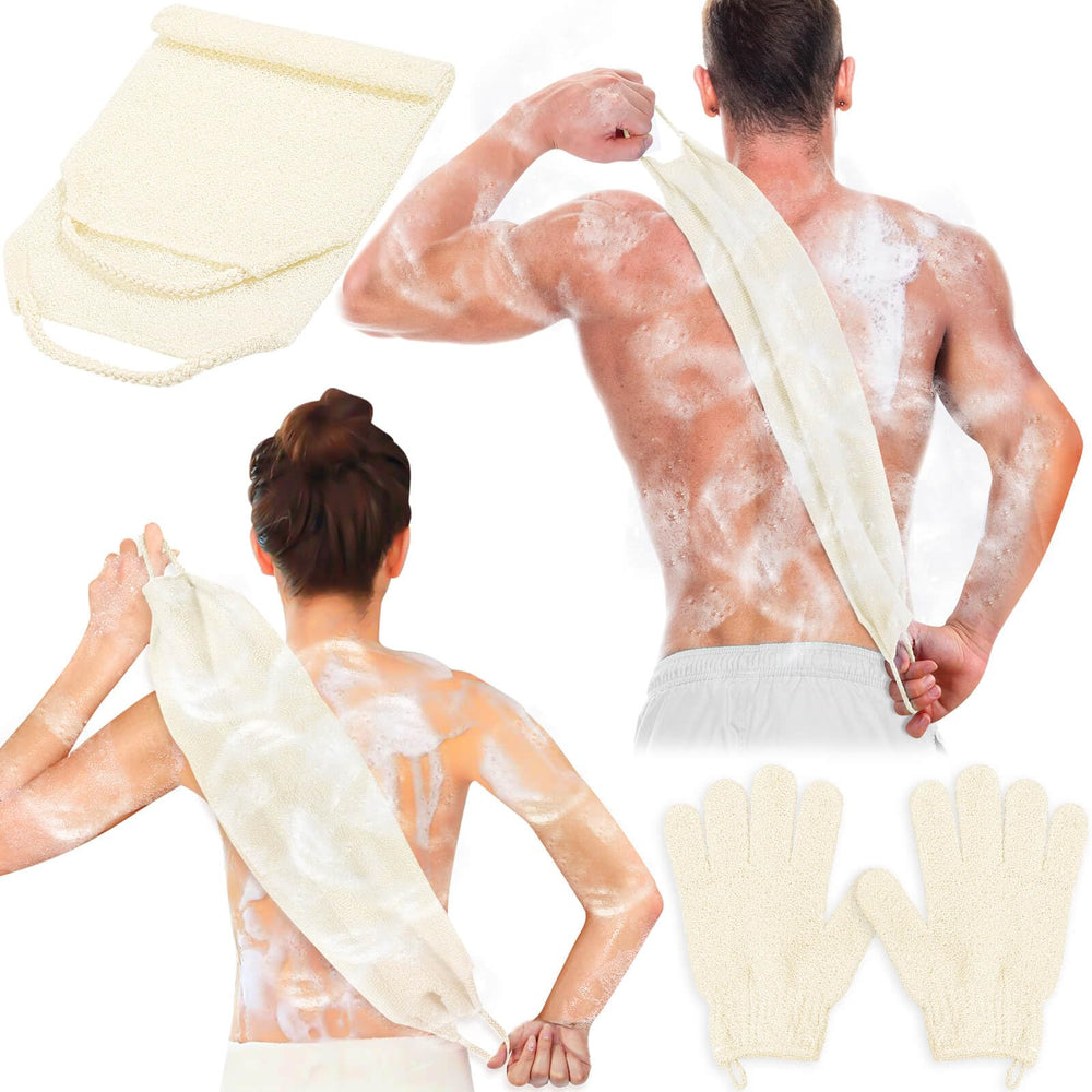 Anezus set exfoliante de espalda y guantes beige para exfoliar suavemente la piel