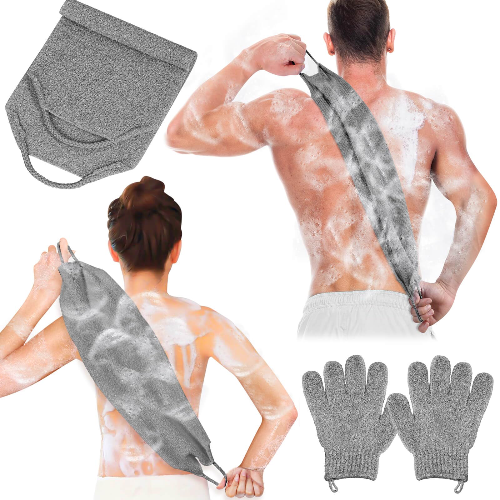 Anezus exfoliante para espalda en conjunto gris, fácil exfoliación suave