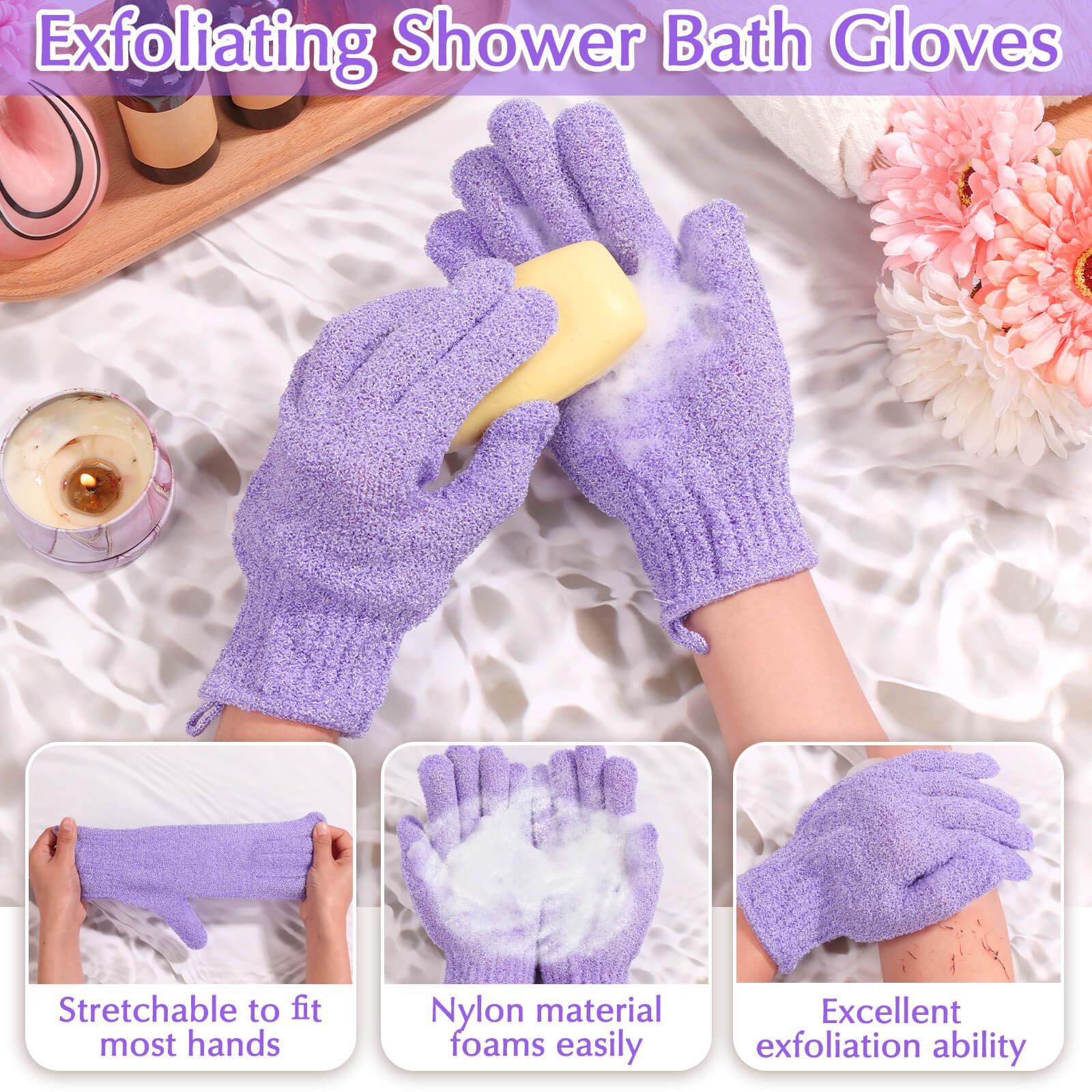 Guantes exfoliantes Anezus, ajuste elástico, se adaptan a la mayoría de manos.