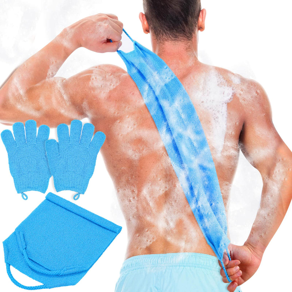 Guantes exfoliantes Anezus para espalda en azul exfolian suavemente la piel
