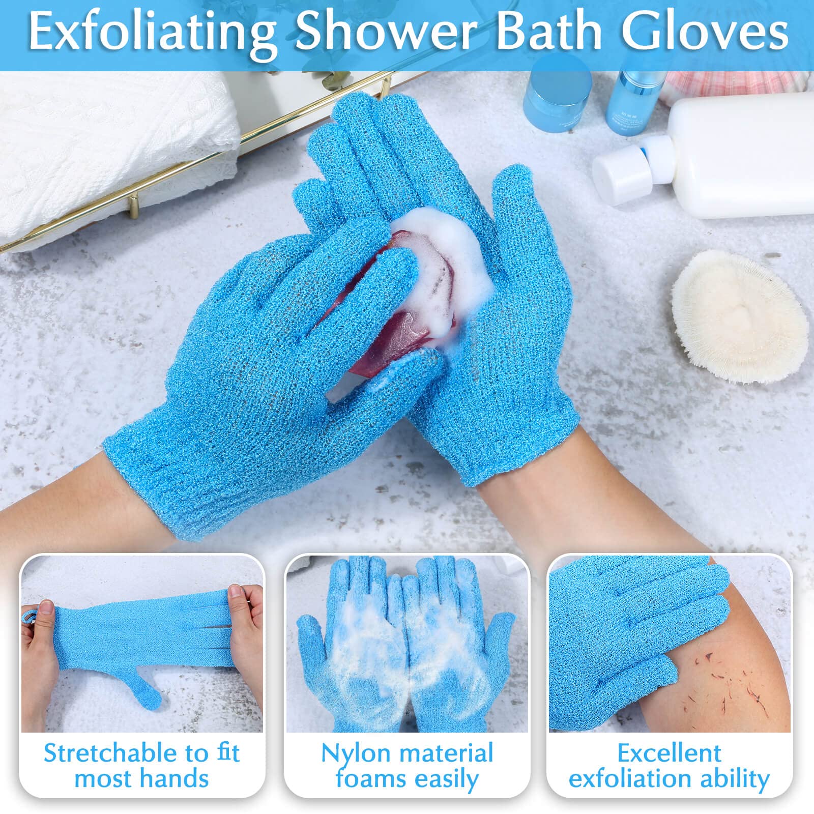 Guantes exfoliantes de nylon con tacto firme para exfoliar