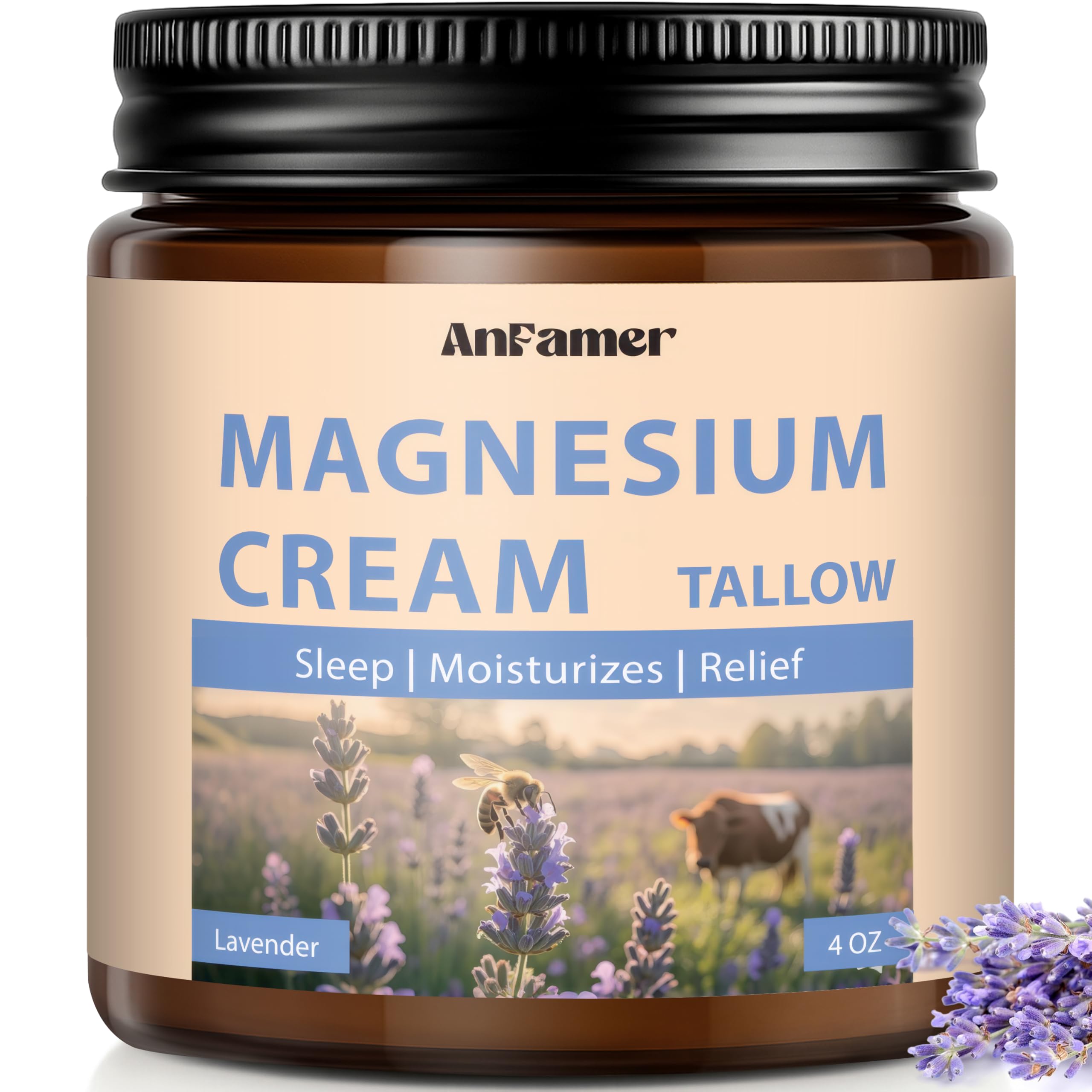 AnFamer crema de magnesio lavanda para dormir, calma nocturna y relajación.