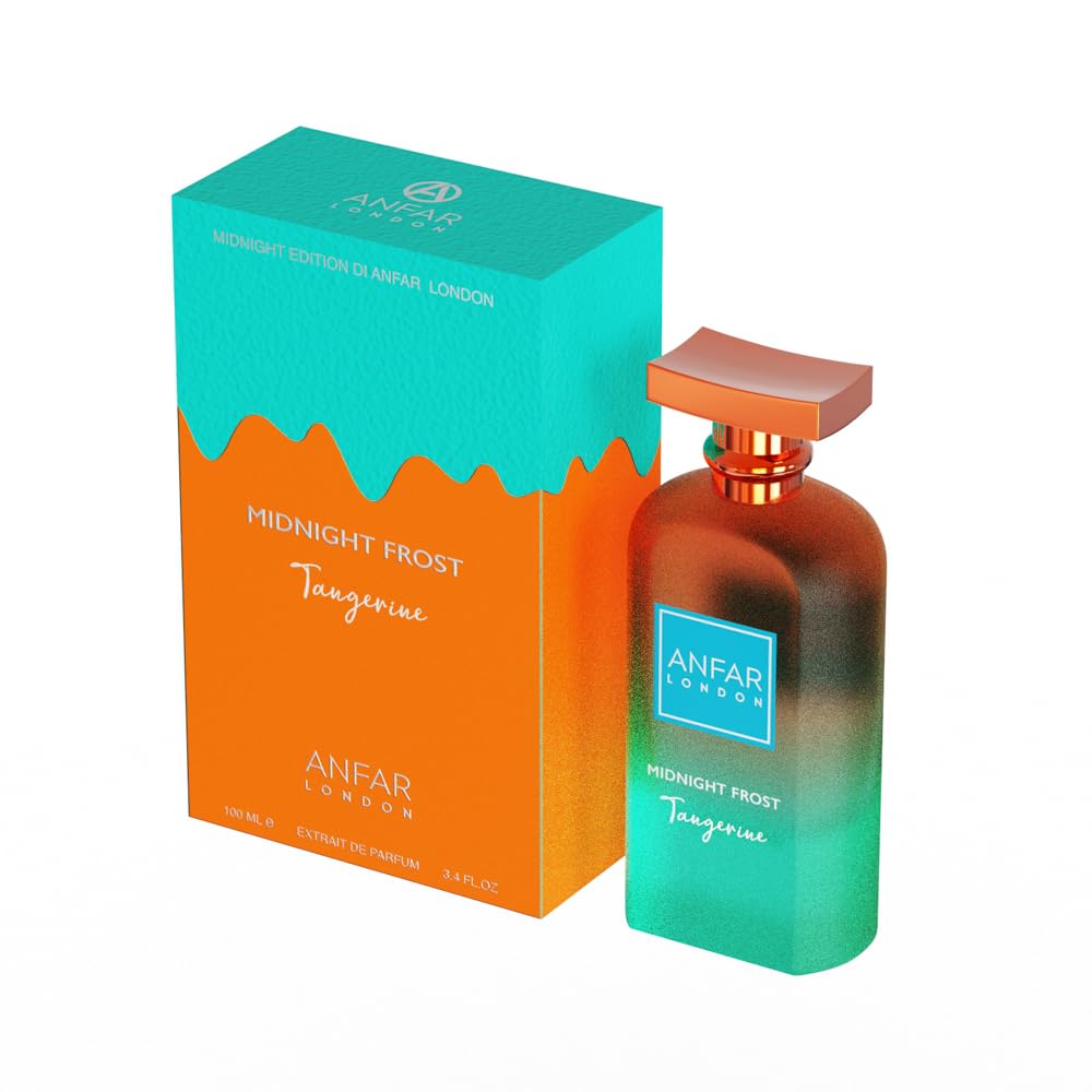 ANFAR LONDON Midnight Frost Tangerine resting on desk, exudes confident sophistication.