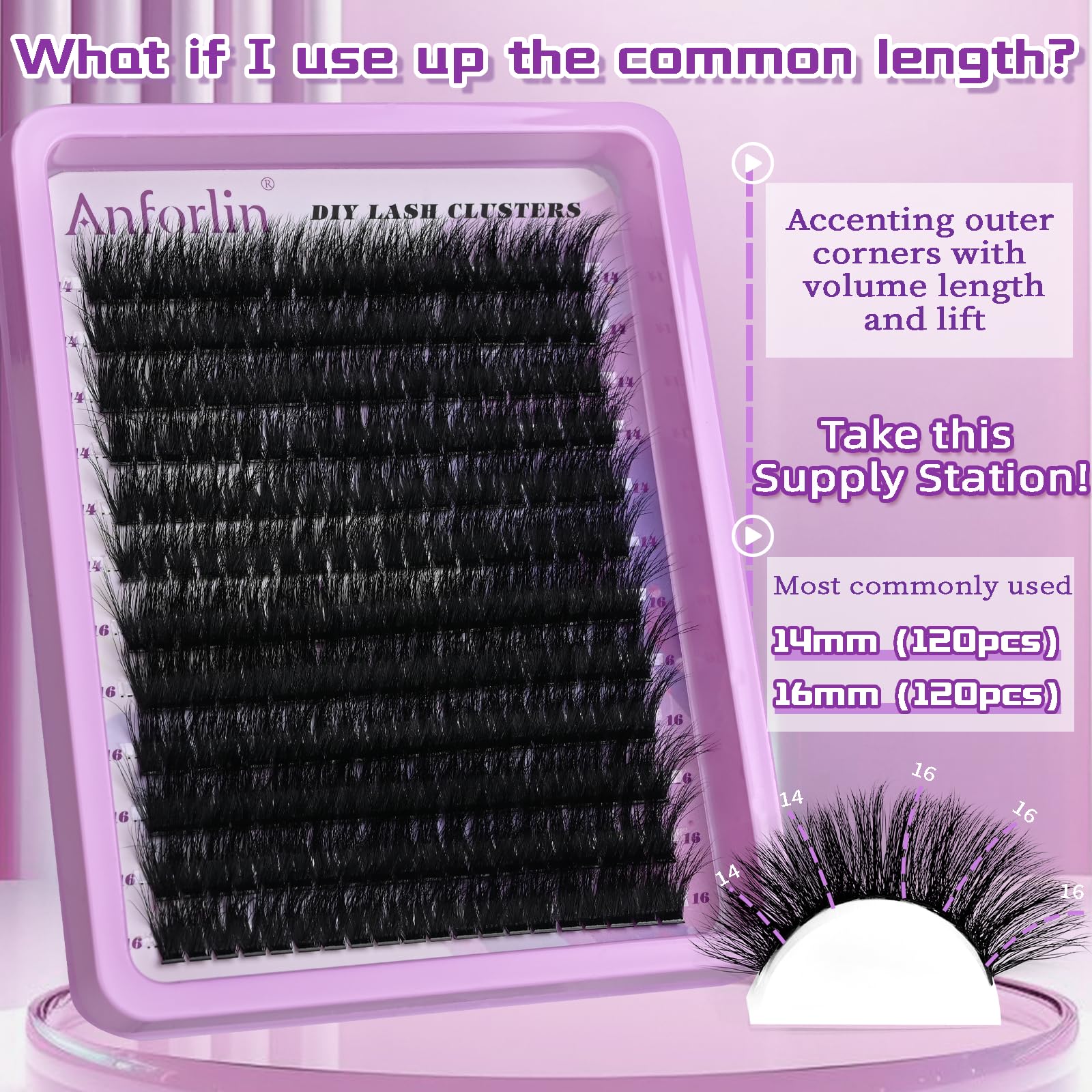 Anforlin Lash Clusters mix lengths 14-16mm for flexible styling options