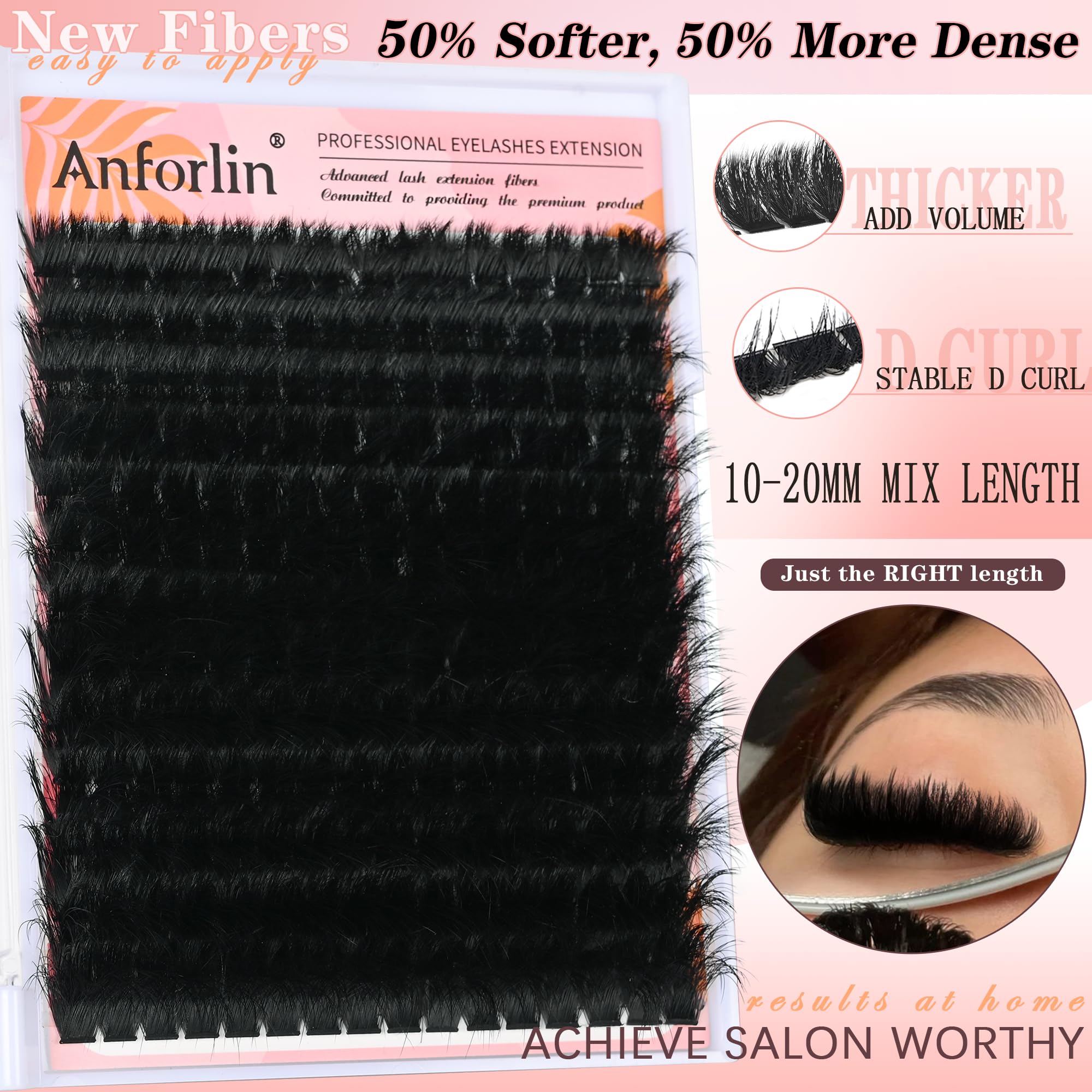 Anforlin mixed-length 10-20mm clusters enable tailored lash length and dramatic effect.