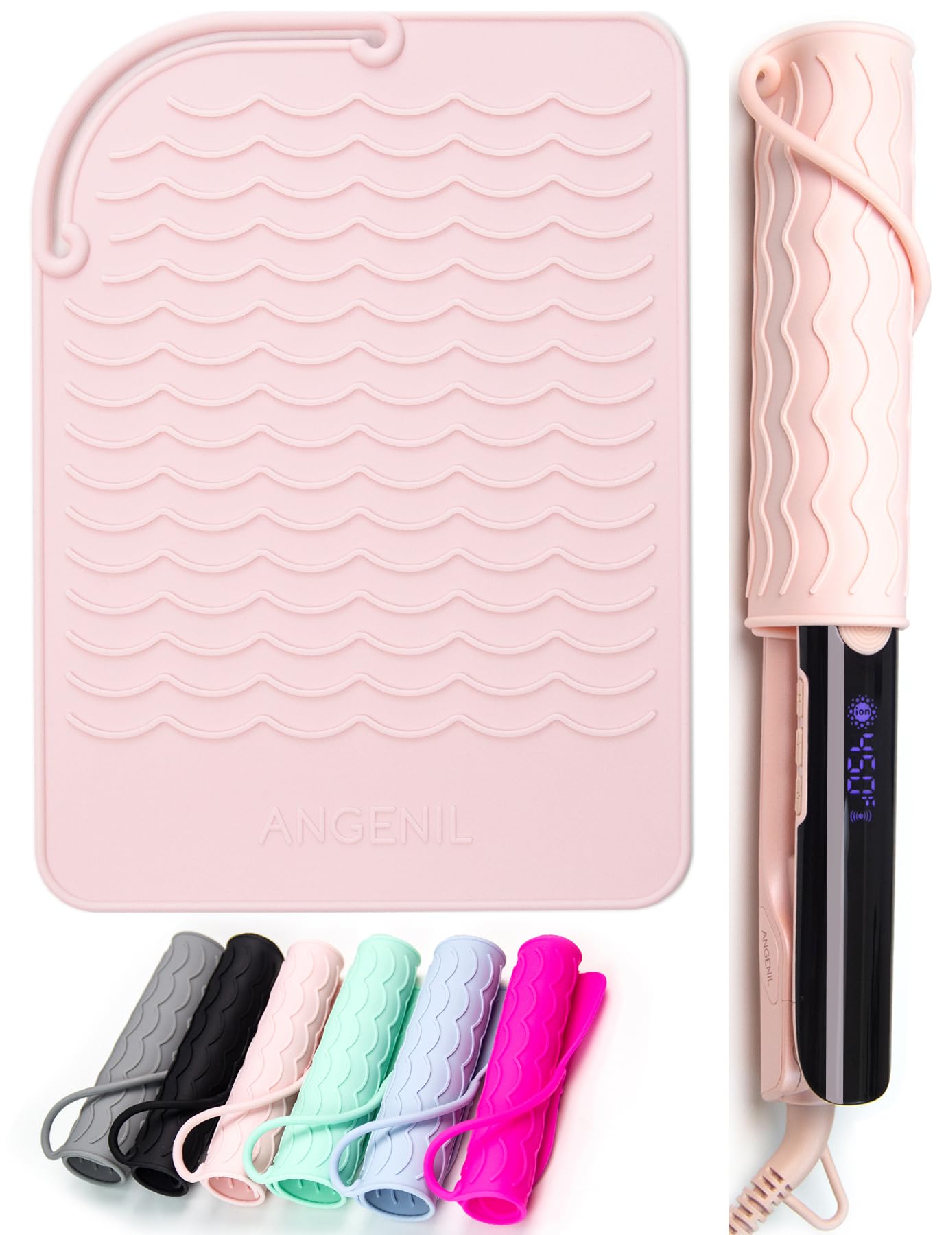 ANGENIL flat iron silicone mat shows heat-resistant surface for safe styling.