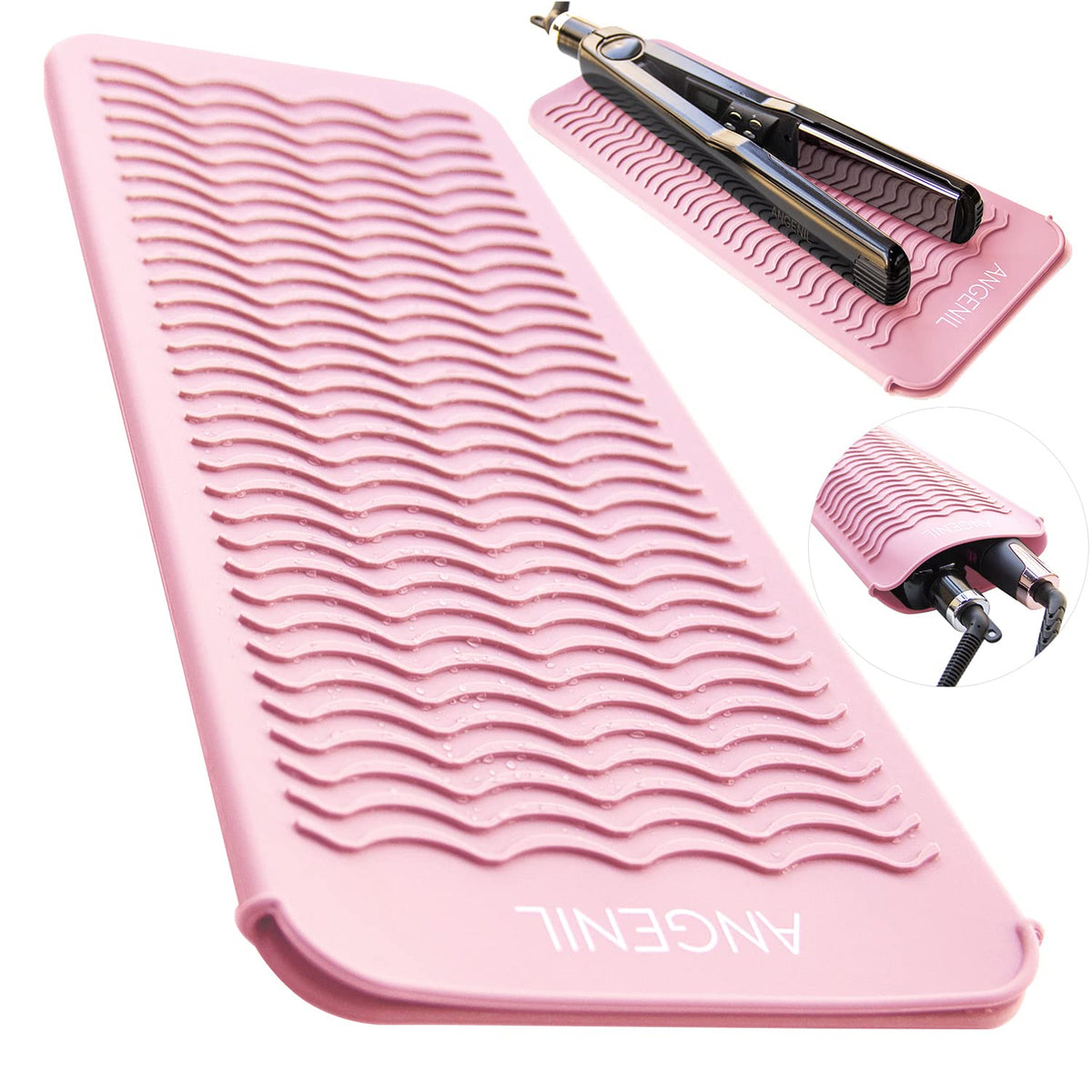 ANGENIL heat-resistant silicone flat-iron mat safeguards countertops during styling