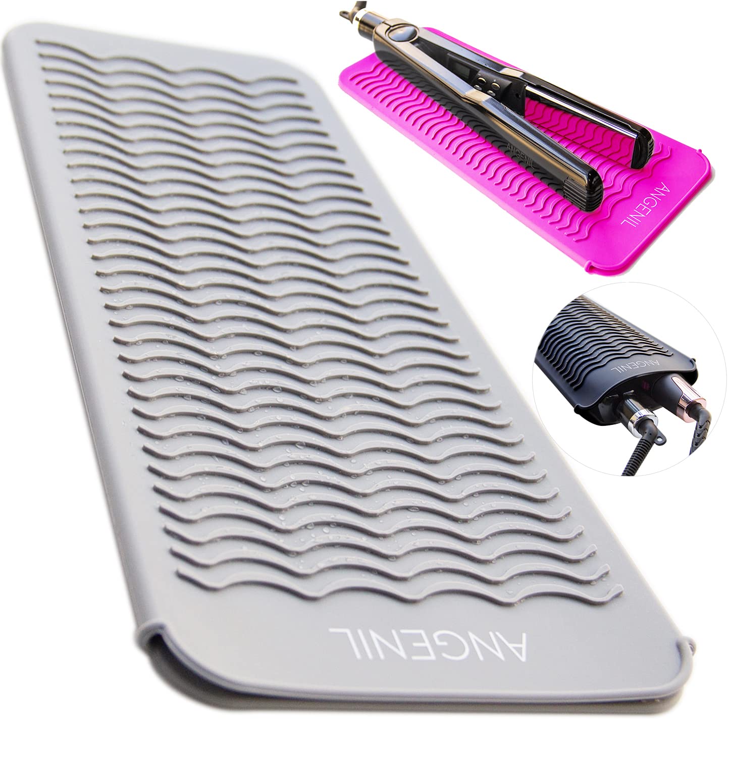 ANGENIL professional silicone heat-resistant mat and pouch front view protecting surfaces during styling
