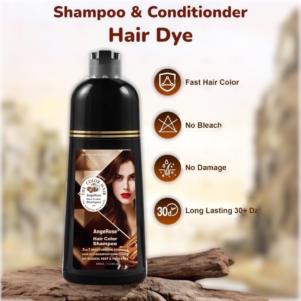 AngeRose dye shampoo foam application showing easy lather and mess-free use.