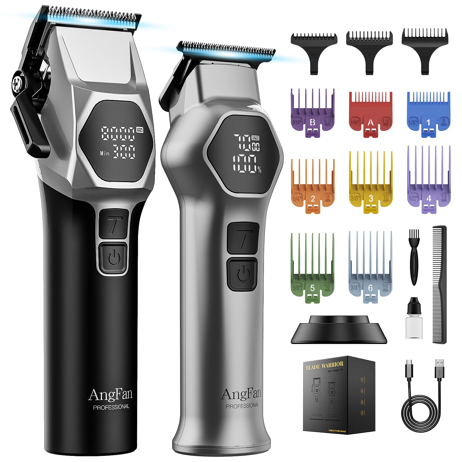 ANGFAN professional hair clippers with 8000RPM turbo for quick, clean fades.