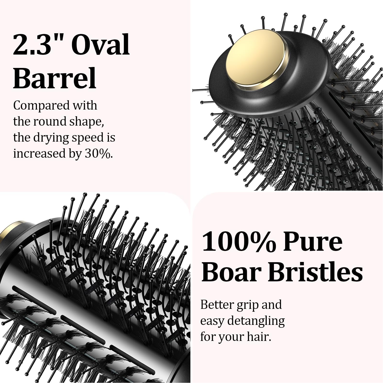 ANGILALA nylon pin bristles prevent tangles and boost shine during brushing.