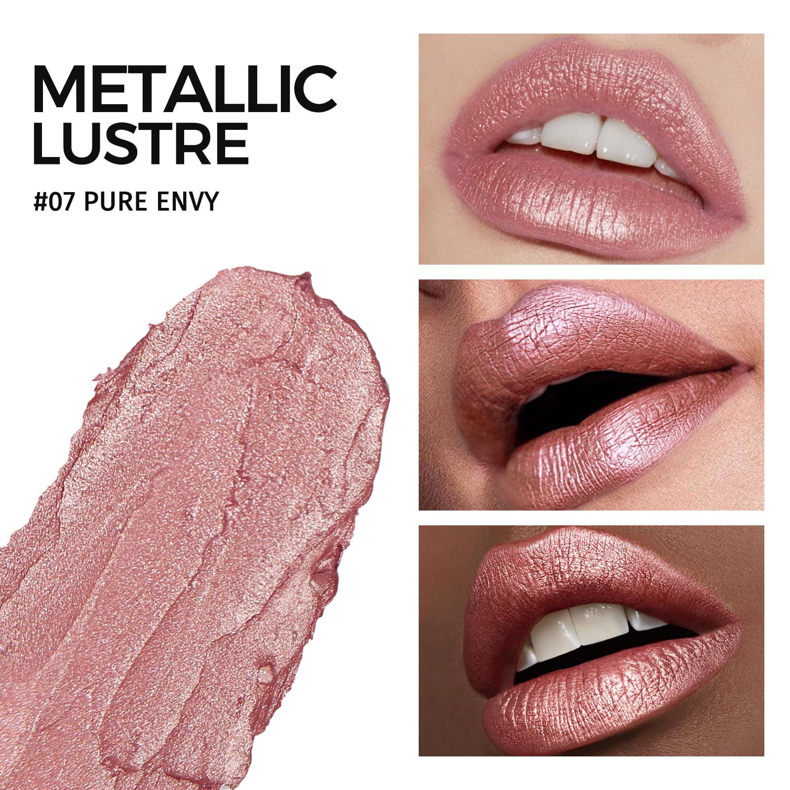 Anglicolor Glitter Metallic Nude Pink Lipstick shows shimmering metallic finish for dazzling smiles.