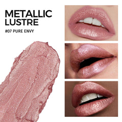 Anglicolor Glitter Metallic Nude Pink Lipstick shows shimmering metallic finish for dazzling smiles.