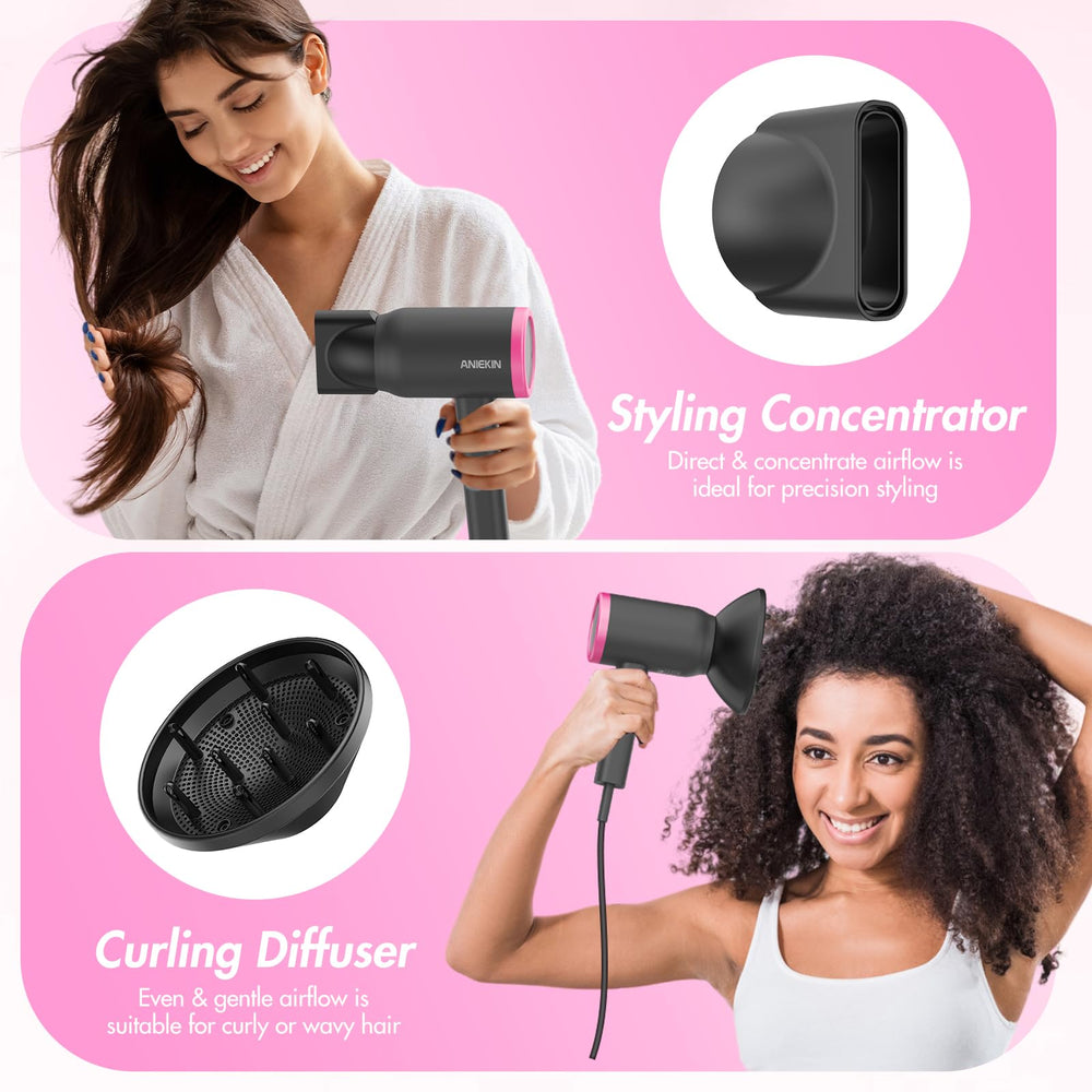 ANIEKIN hair dryer compact and lightweight design ideal for travel.