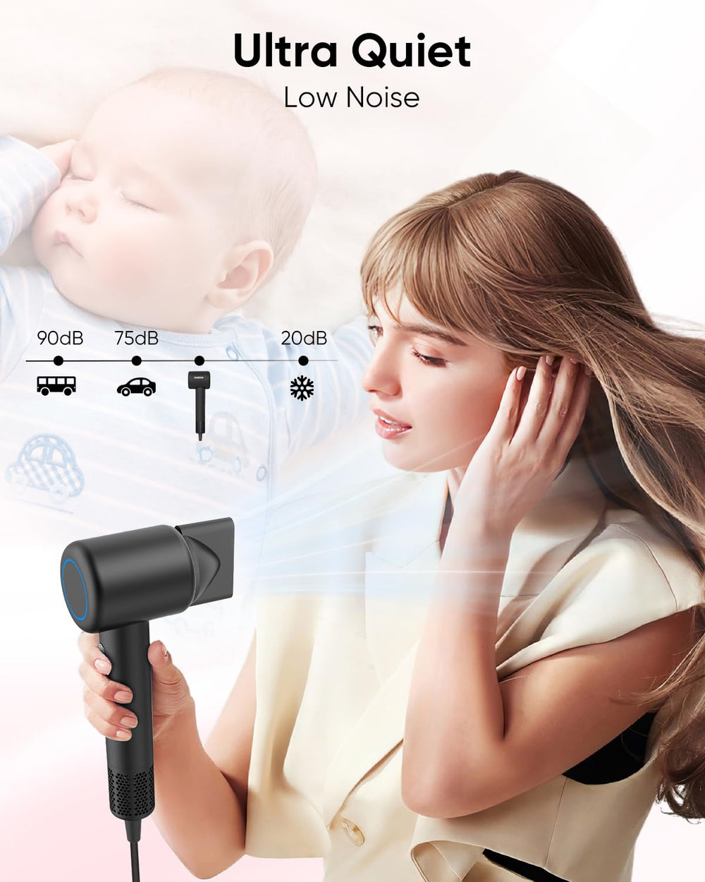 Quiet, compact ANIEKIN hair dryer suitable for home and salon use