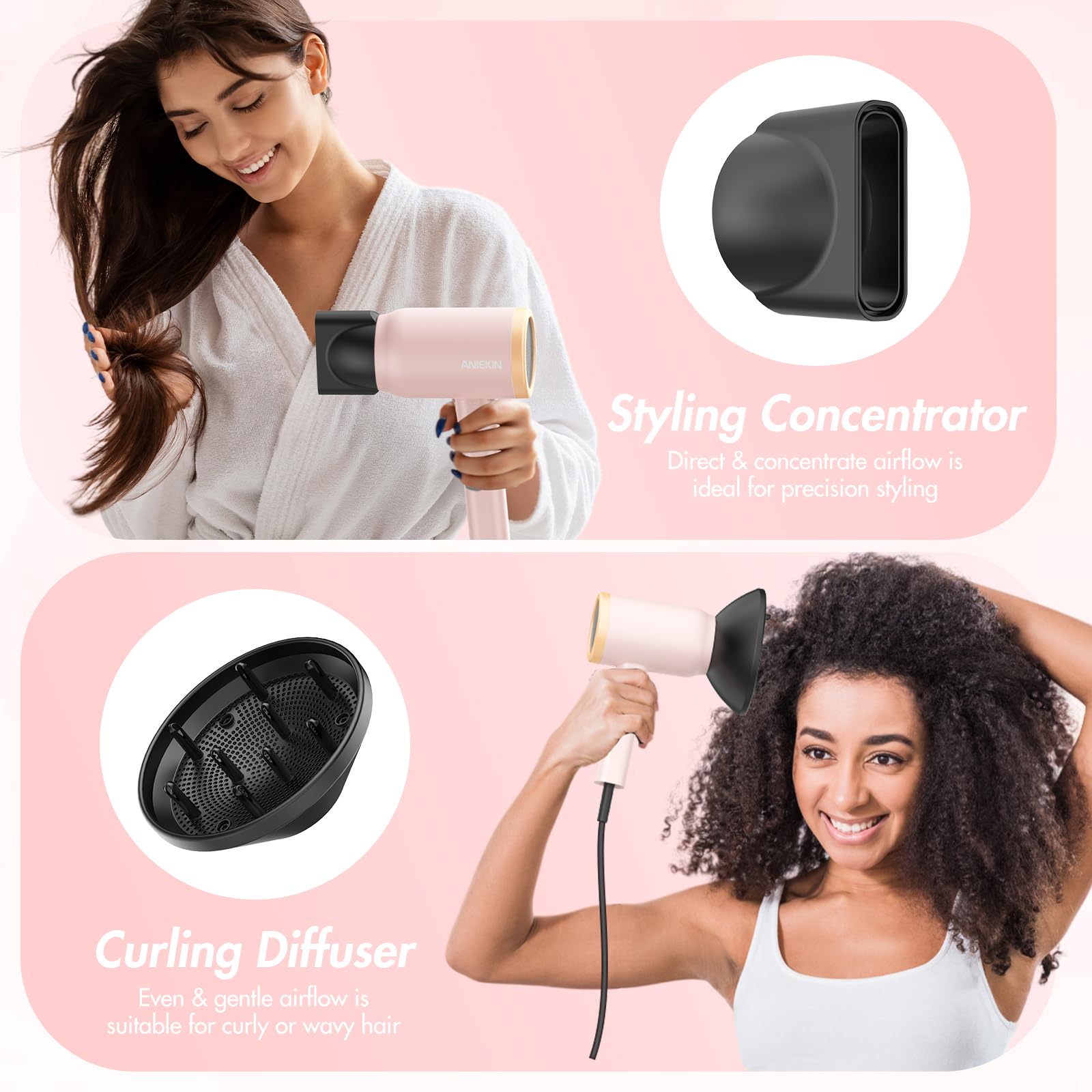 ANIEKIN hair dryer ergonomic handle for comfortable use
