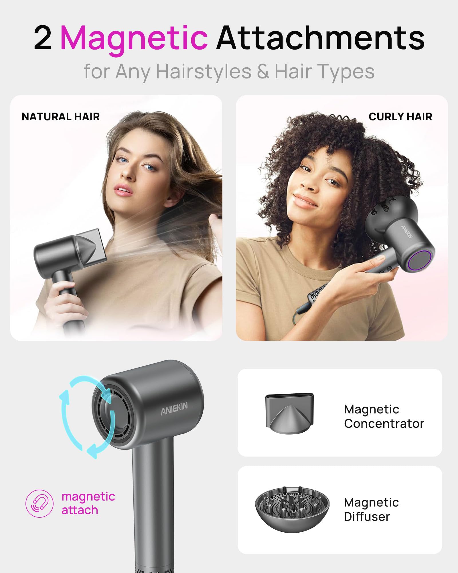 ANIEKIN hair dryer ionic technology delivering smooth, frizz-free results