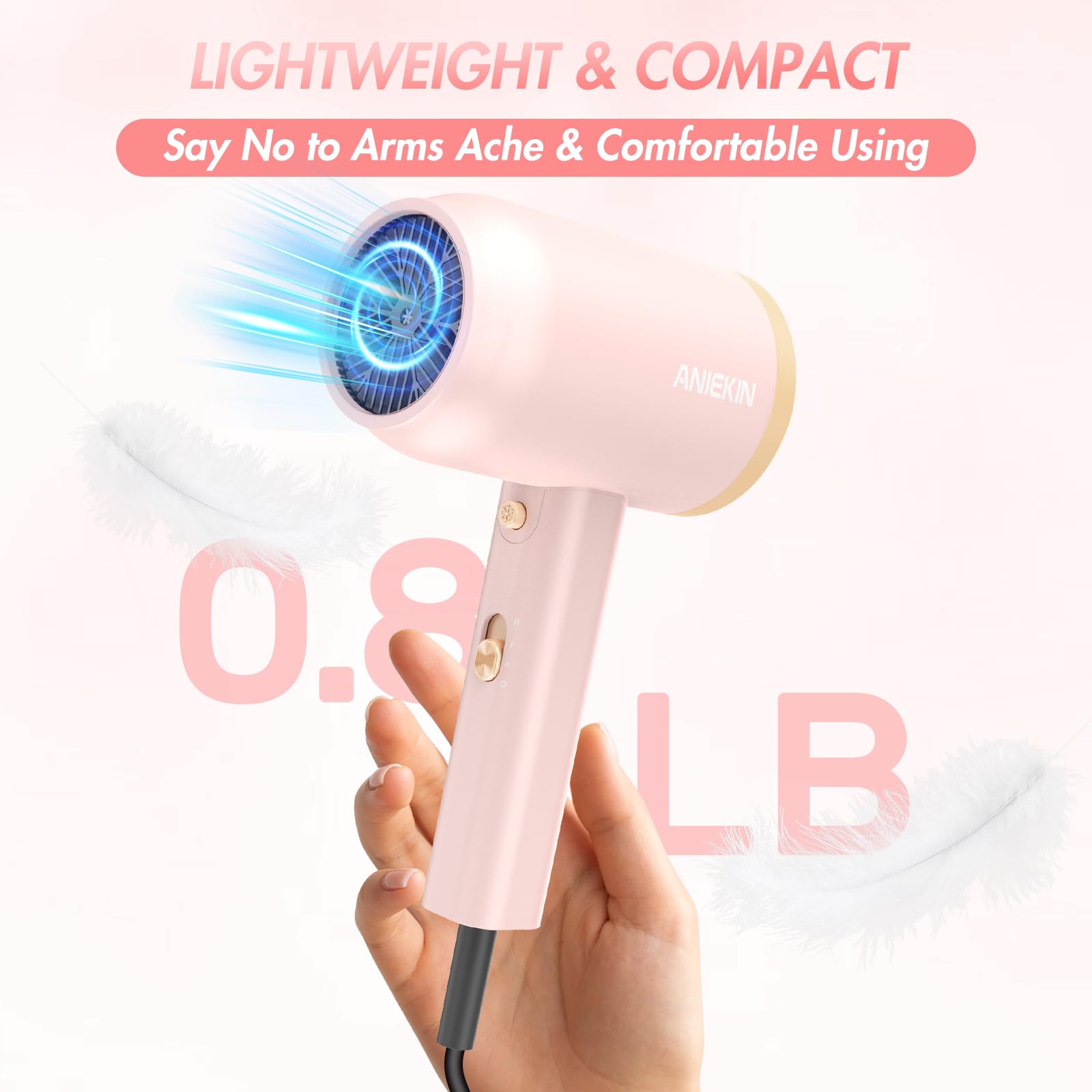 ANIEKIN hair dryer lightweight 0.8 lb ideal for travel